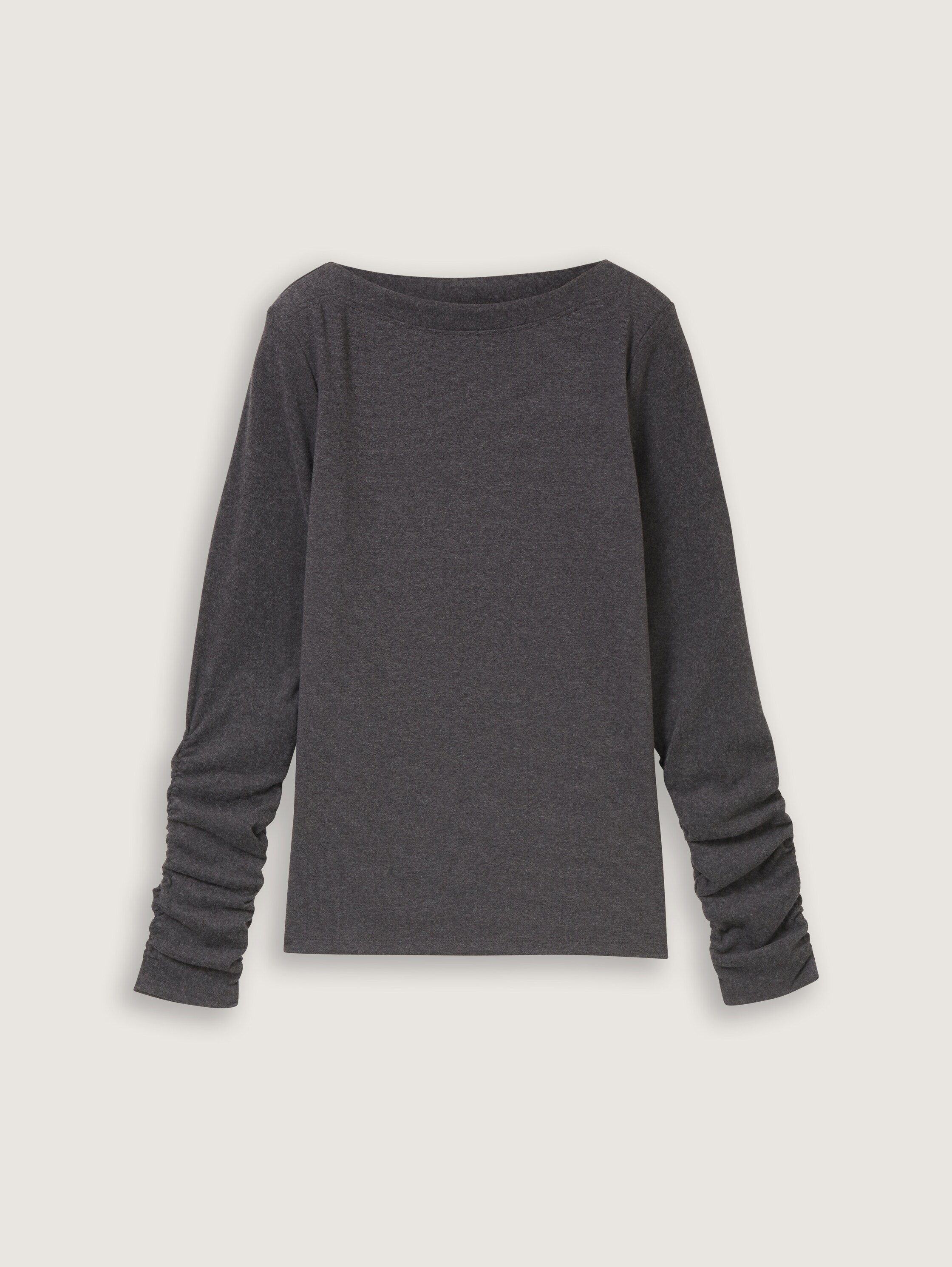 Basic Langarmshirt mit Raffärmeln - shale_grey_melange - Vorder-Produkt-Ansicht