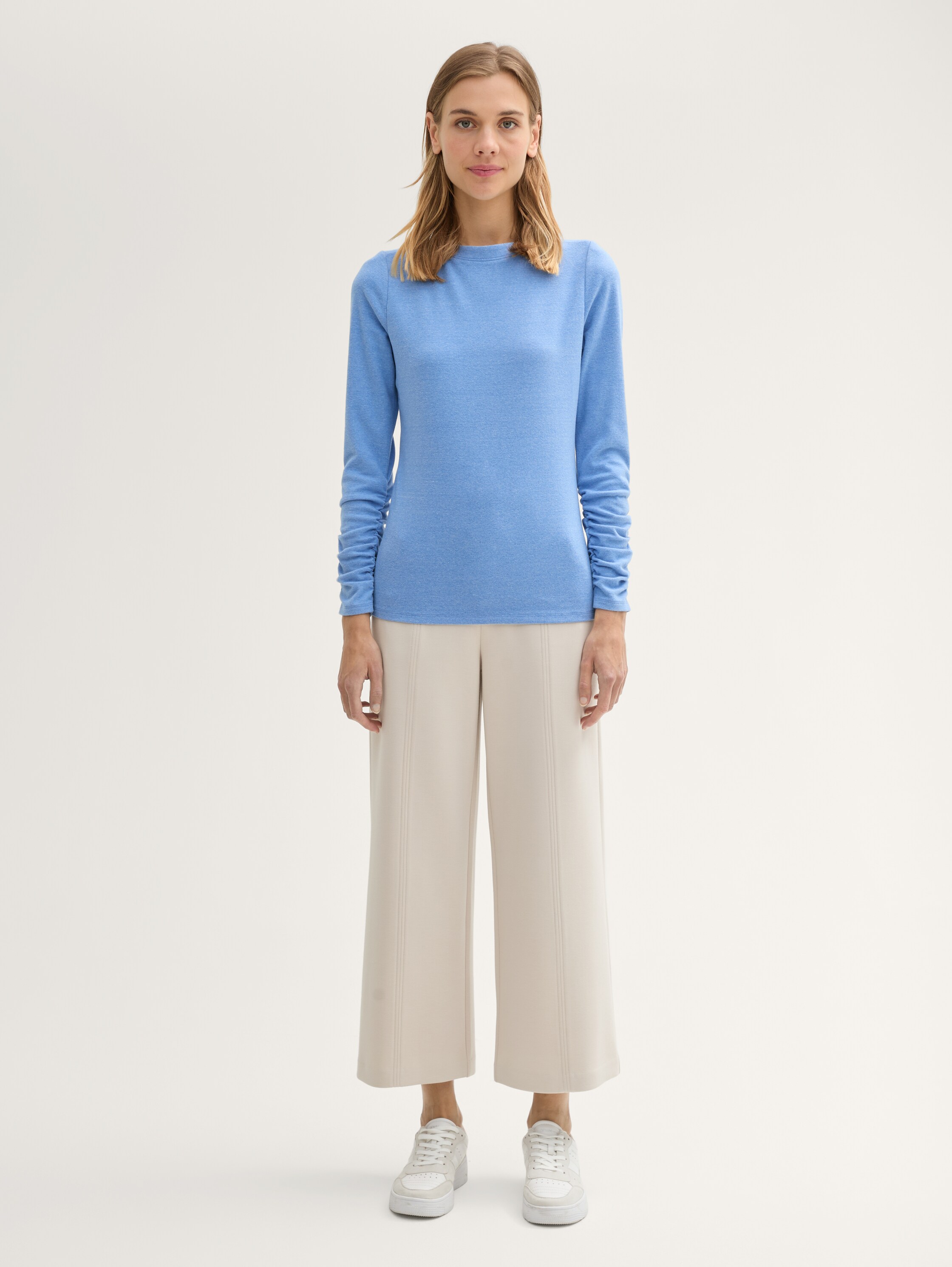 Basic Langarmshirt mit Raffärmeln - sicilian_blue_melange - 