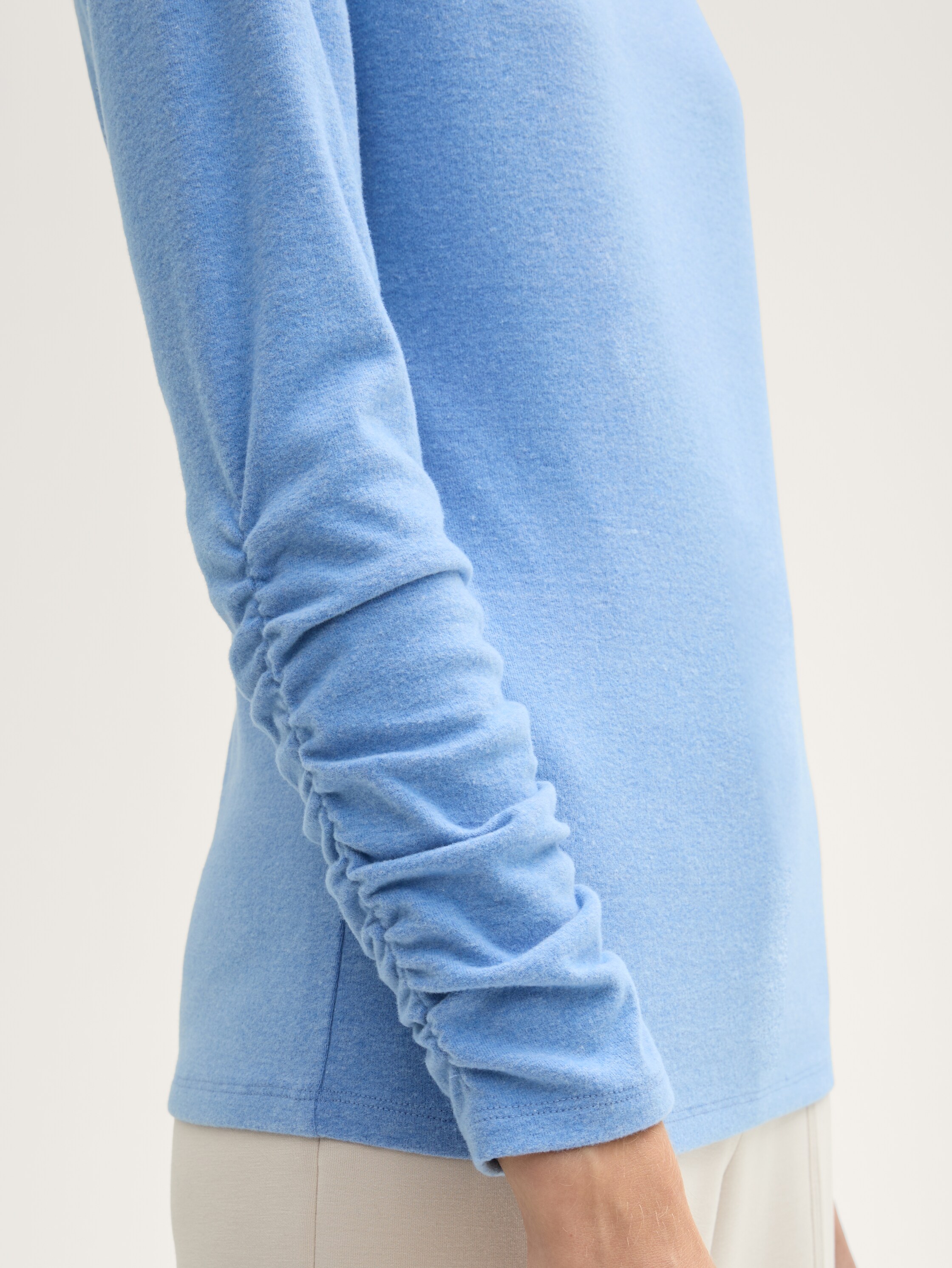 Basic Langarmshirt mit Raffärmeln - sicilian_blue_melange - 