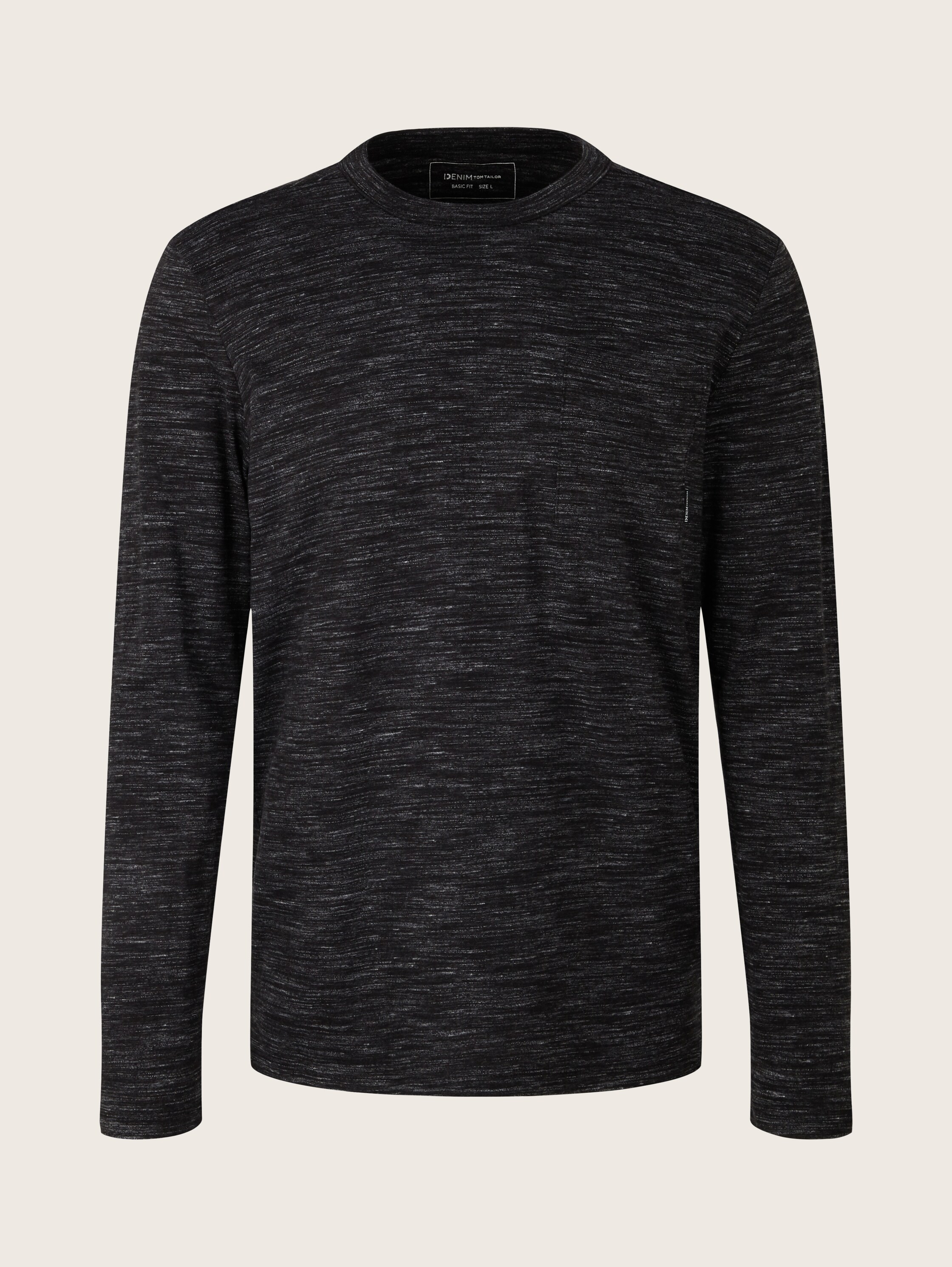 Langarmshirt in Melange-Optik - black new space dye - Vorder-Produkt-Ansicht