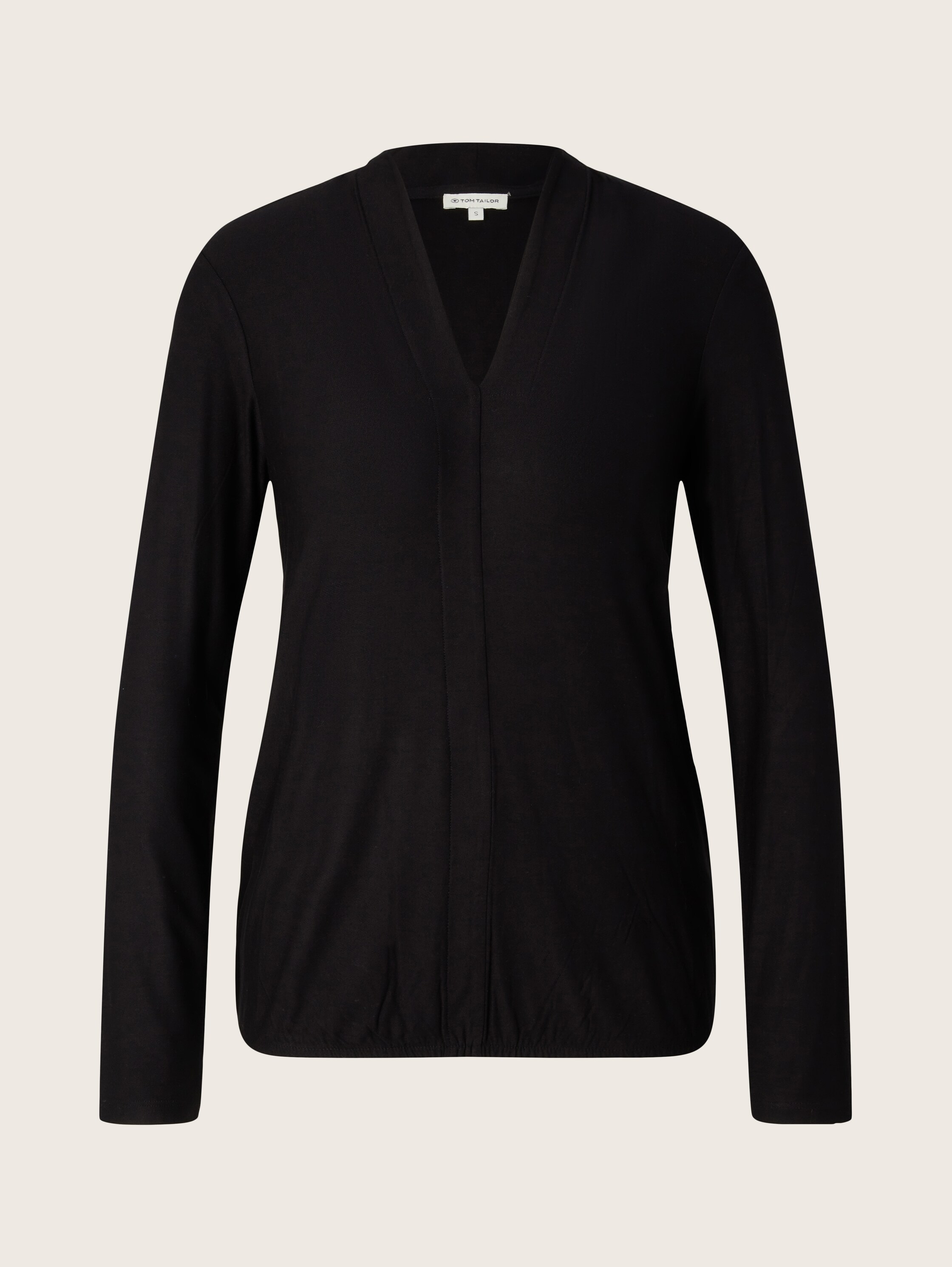 Langarmshirt mit V-Ausschnitt - deep black - Vorder-Produkt-Ansicht