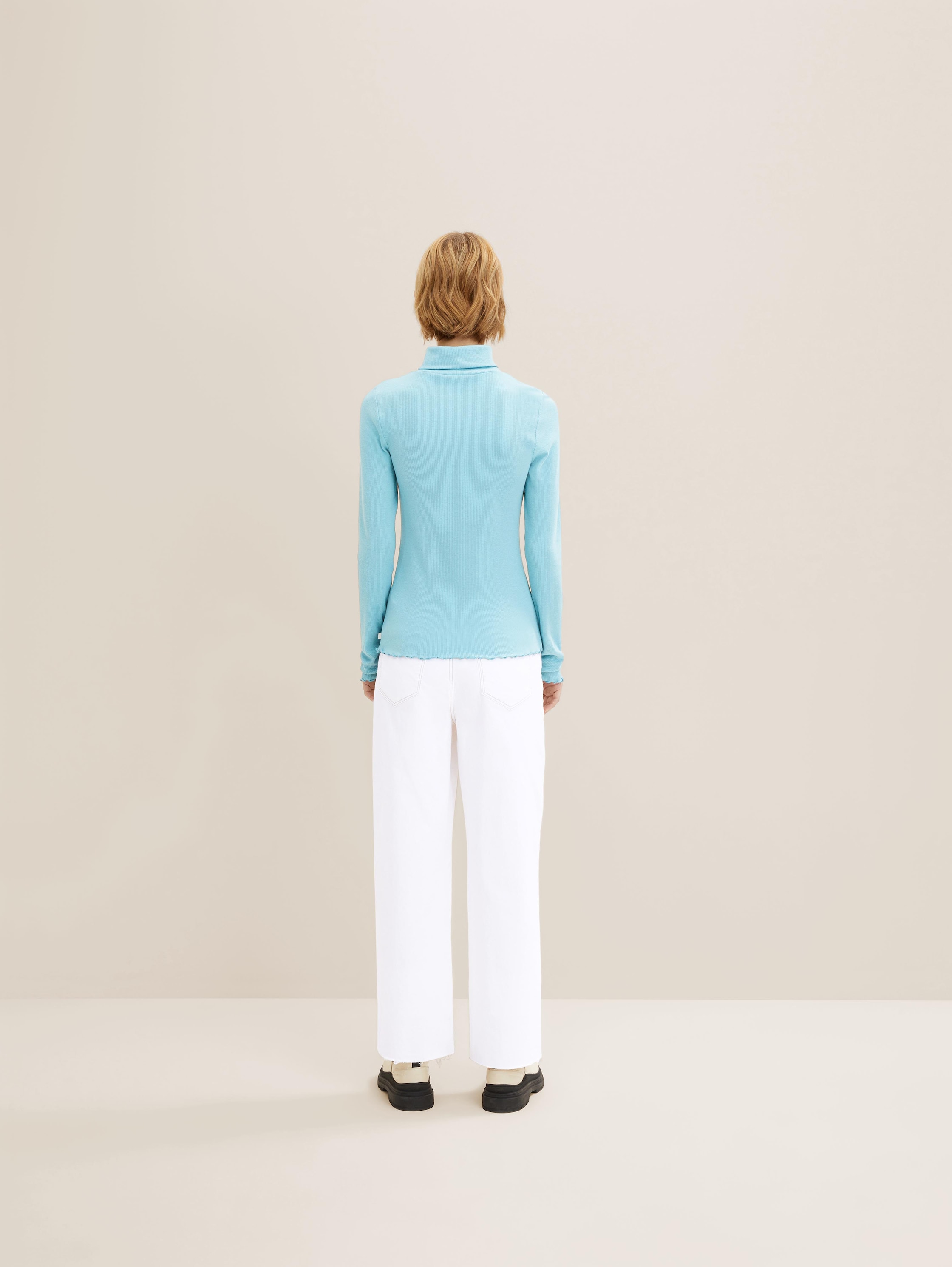 Gebreide coltrui - bright reef blue - Neklijn model-achteraanzicht