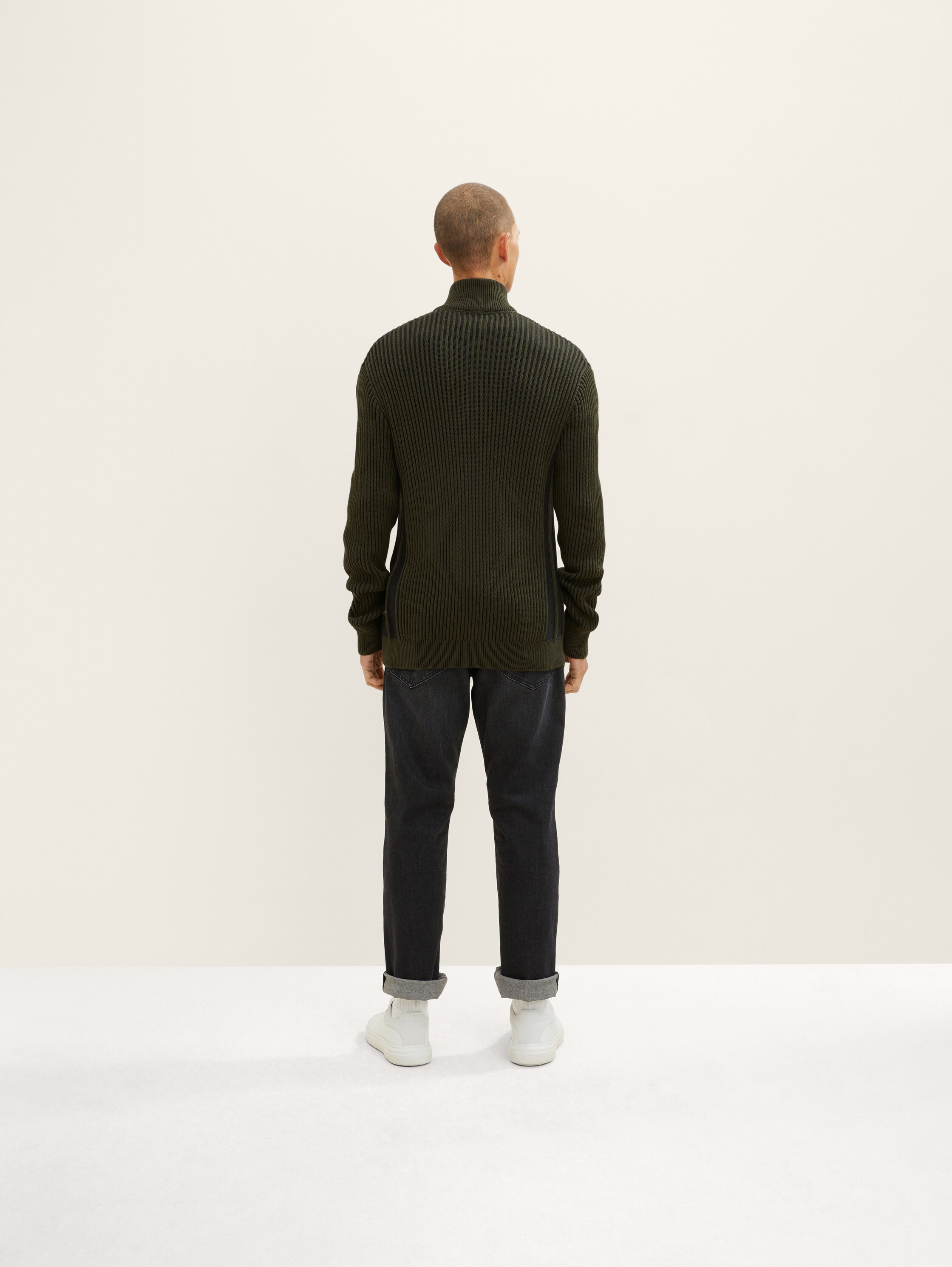 Strickjacke mit Rippstruktur - Deep Forest Green