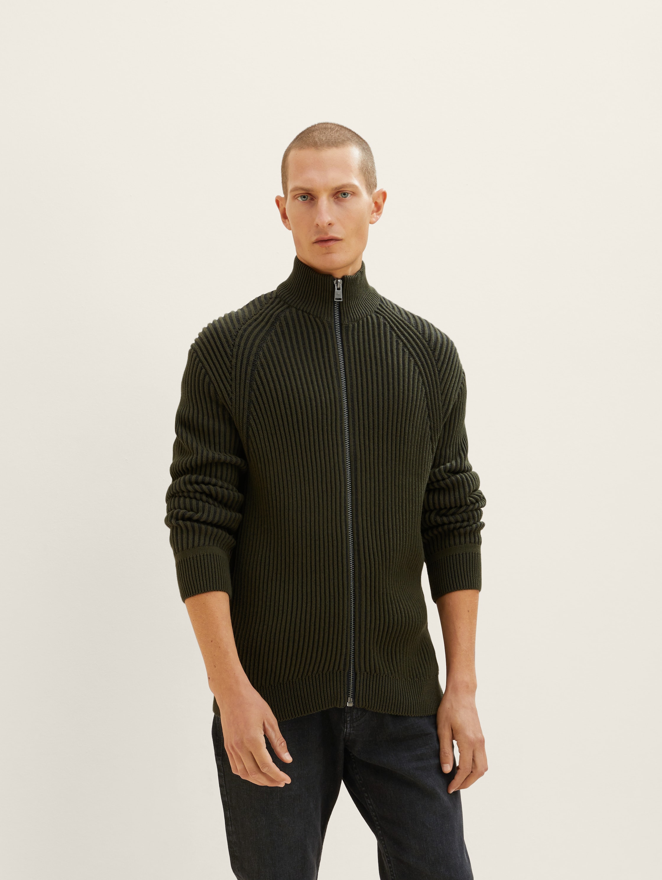 Strickjacke mit Rippstruktur - Deep Forest Green