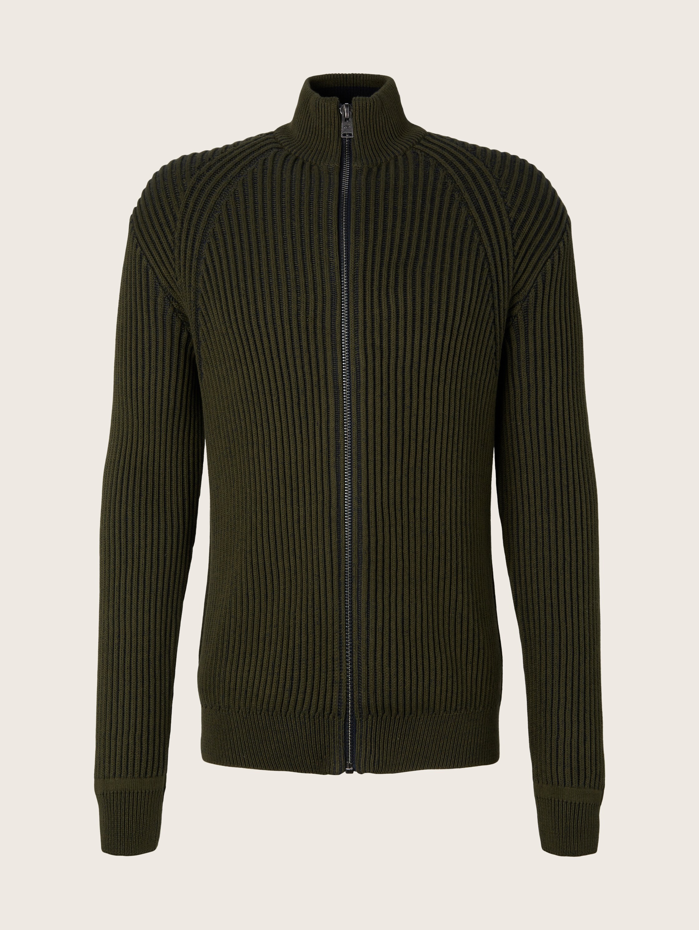 Strickjacke mit Rippstruktur - Deep Forest Green