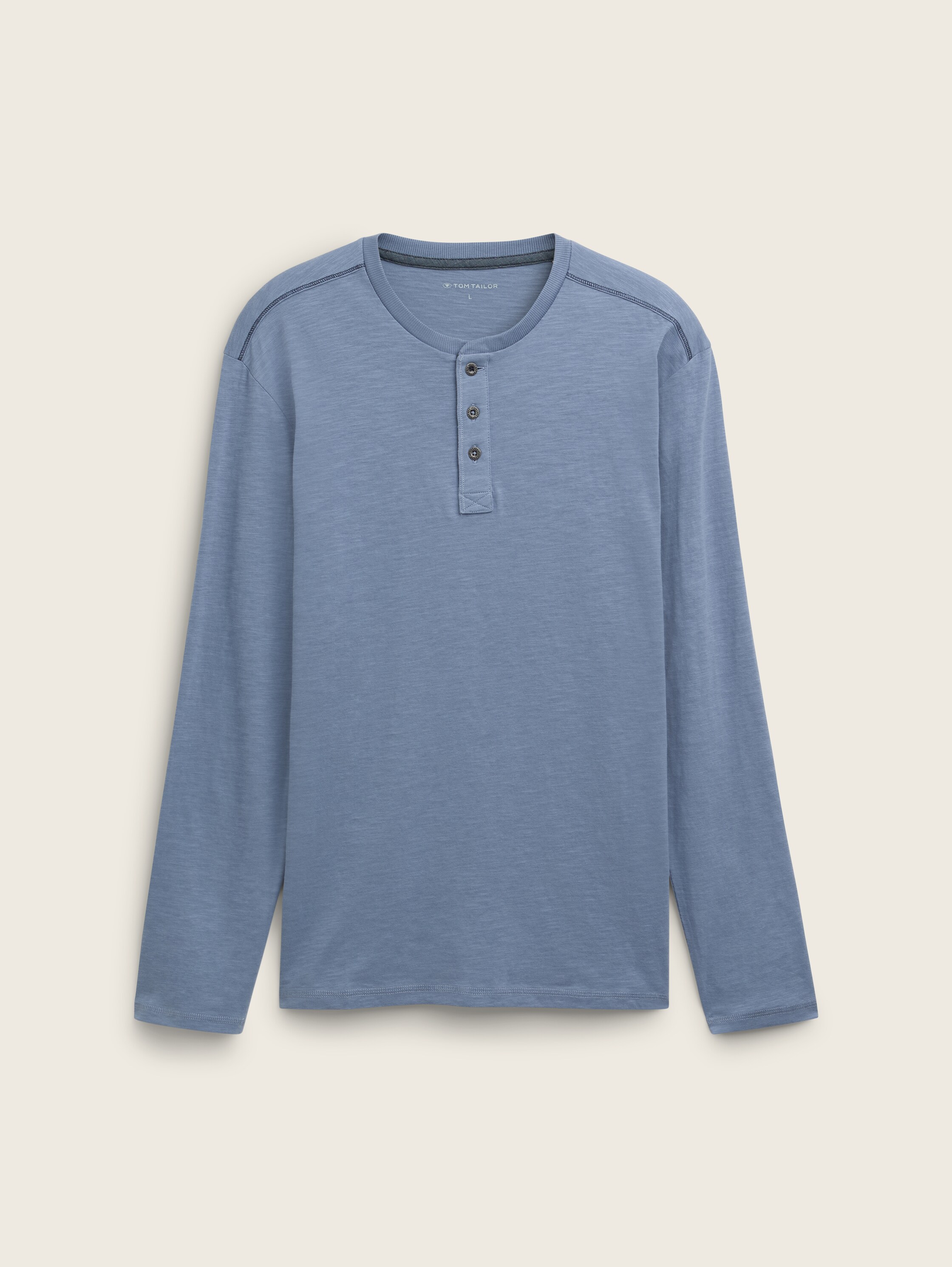 Henley Langarmshirt aus Baumwolle - Gravel Grey - Vorder-Produkt-Ansicht