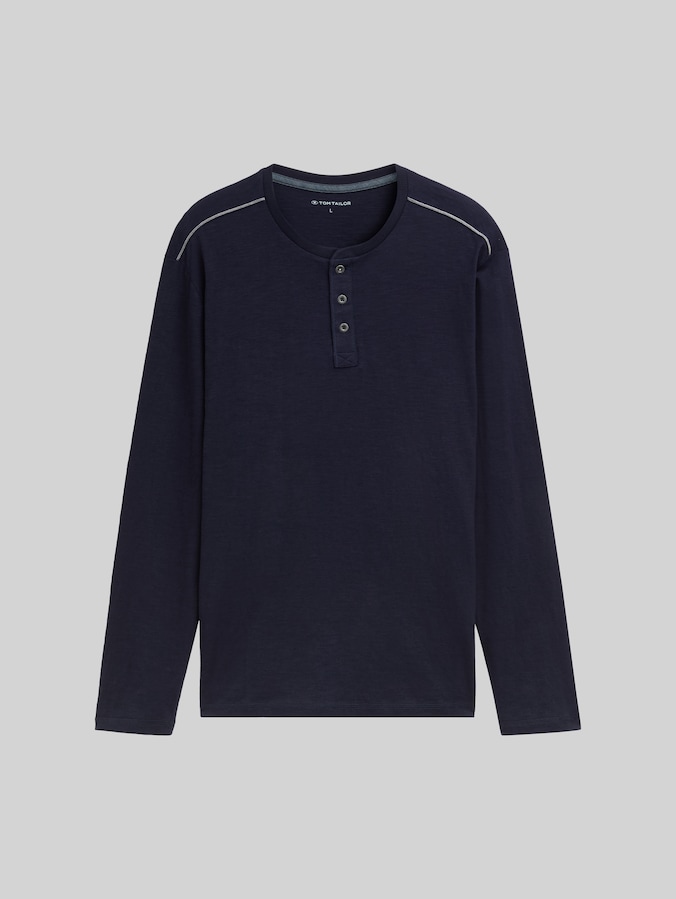 Long-sleeved cotton Henley by Men, Knitted Navy