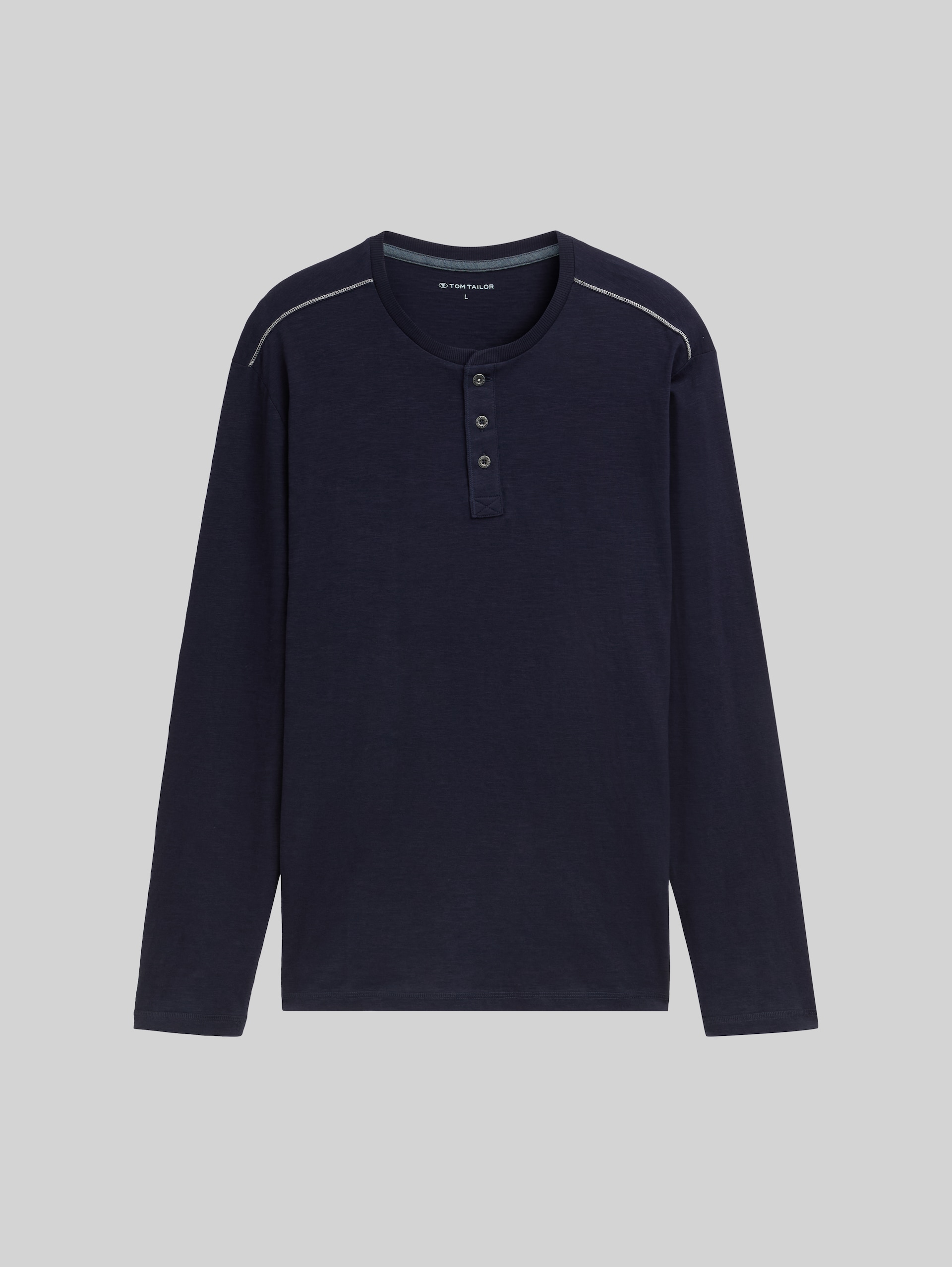 Henley Langarmshirt aus Baumwolle - Knitted Navy - Vorder-Produkt-Ansicht