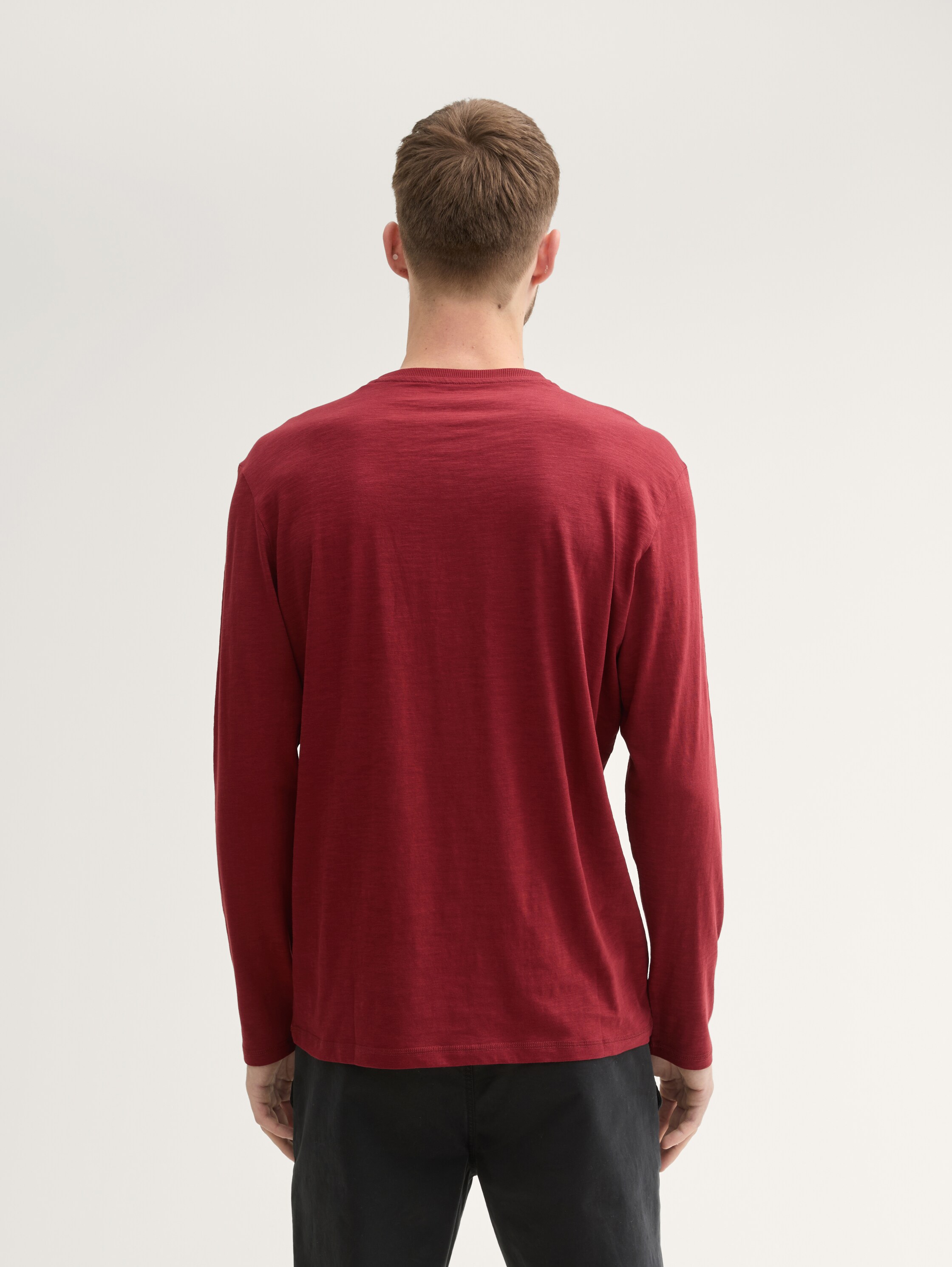 Long-sleeved cotton Henley shirt - burgundy_dark_red - 