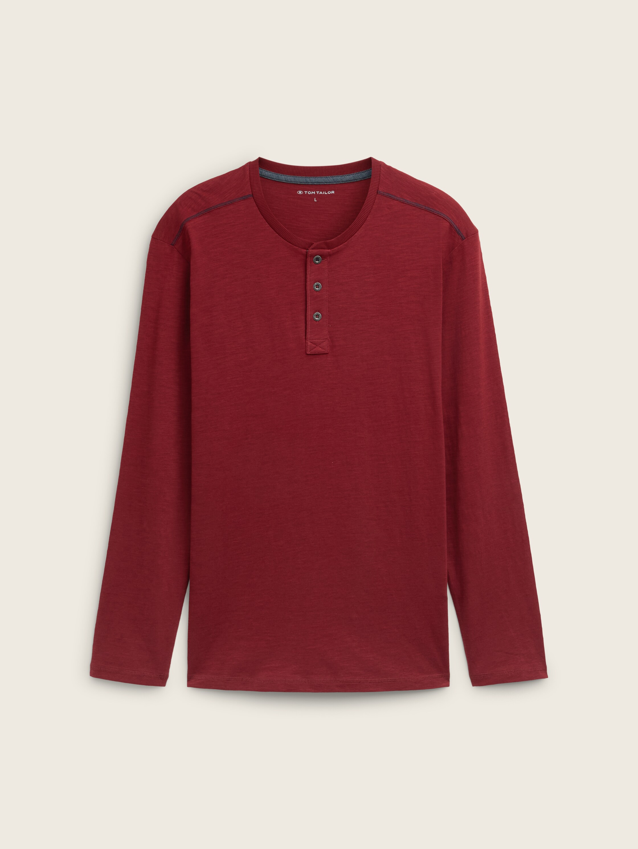 Long-sleeved cotton Henley shirt - burgundy_dark_red - 