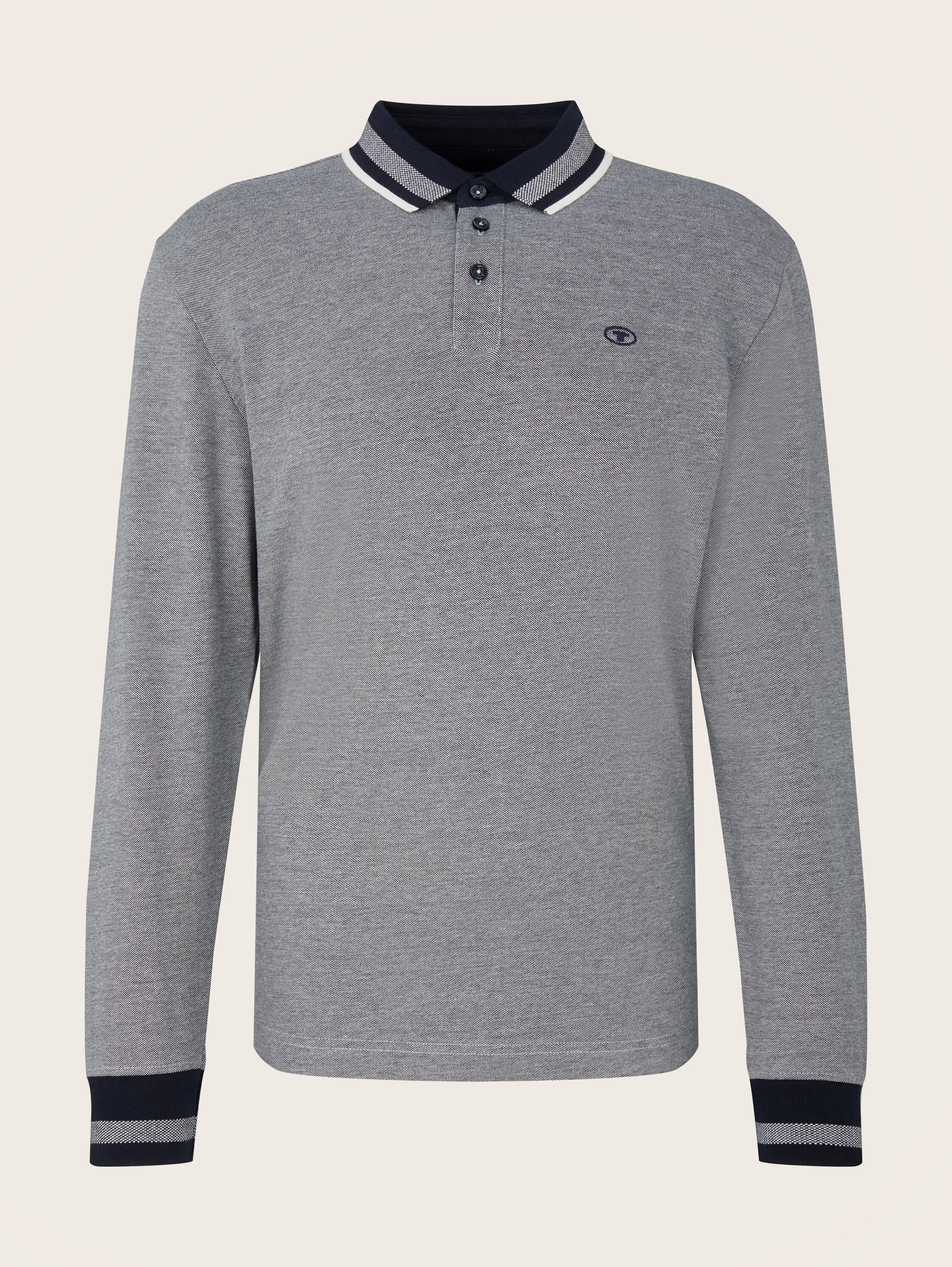 Basic Langarm Poloshirt - navy offwhite two tone