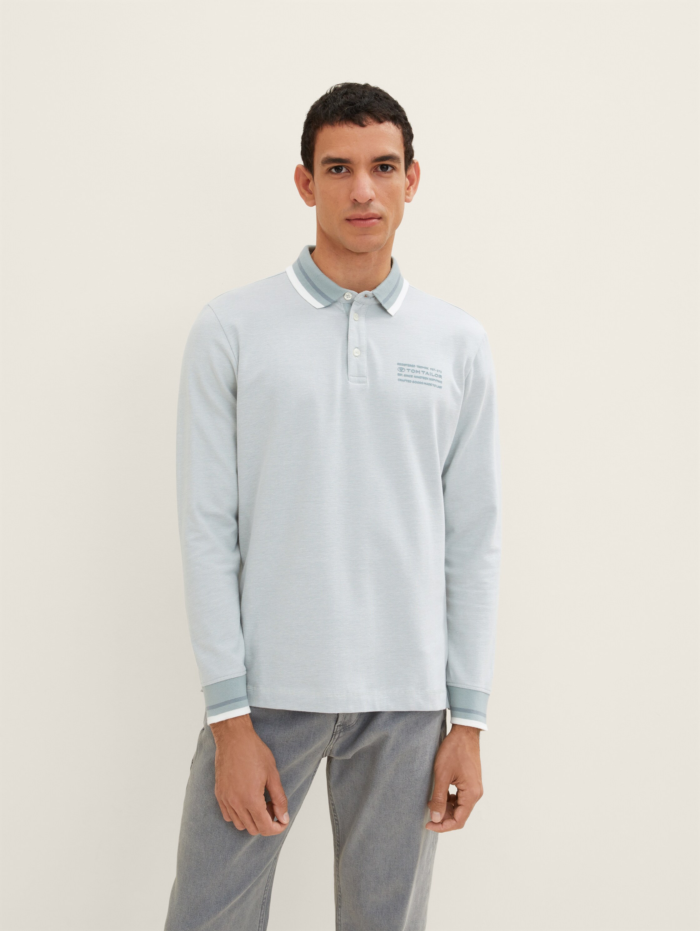 Langarm Poloshirt - ice blue offwhite two tone