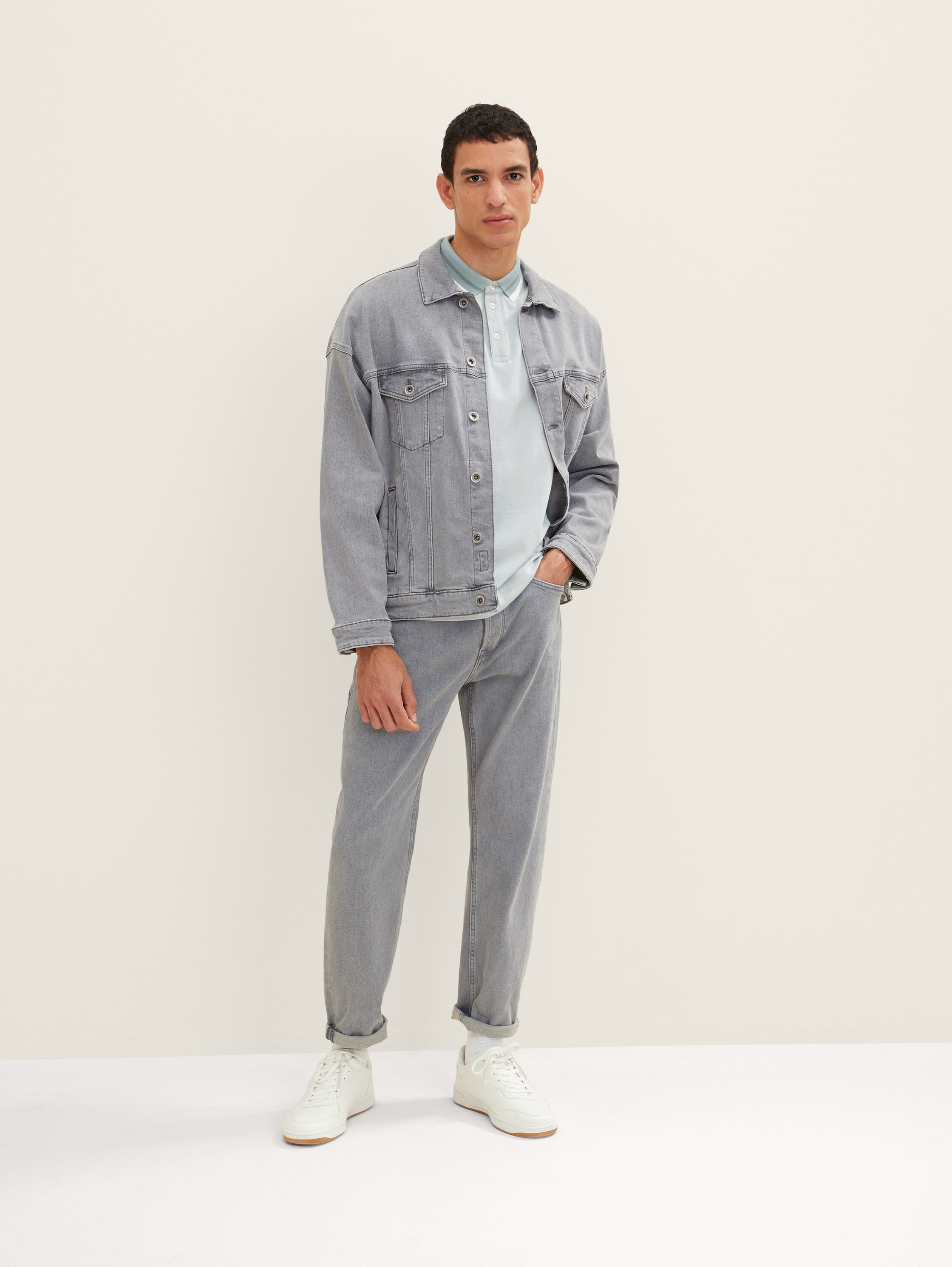 Langarm Poloshirt - ice blue offwhite two tone