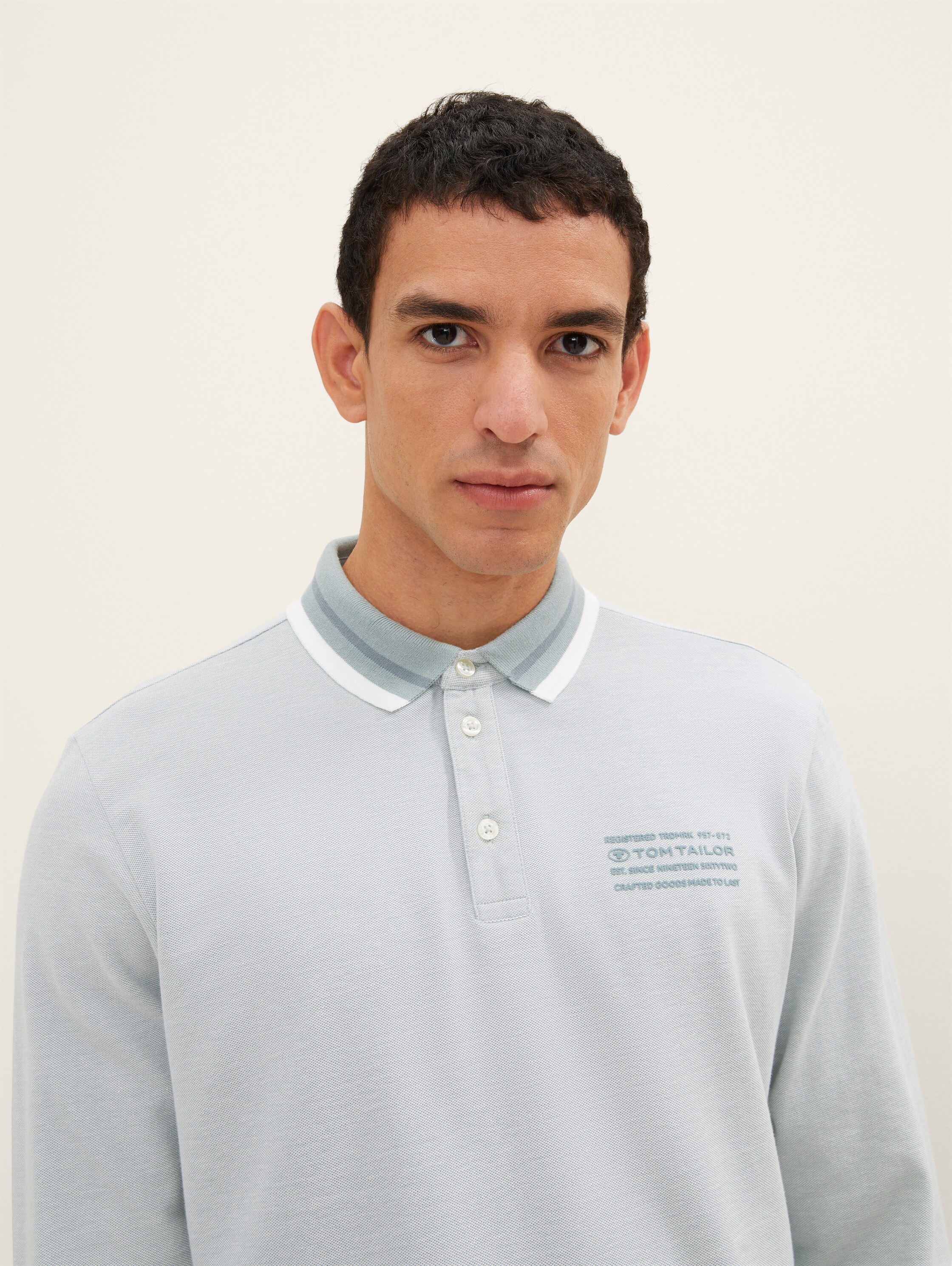 Langarm Poloshirt - ice blue offwhite two tone