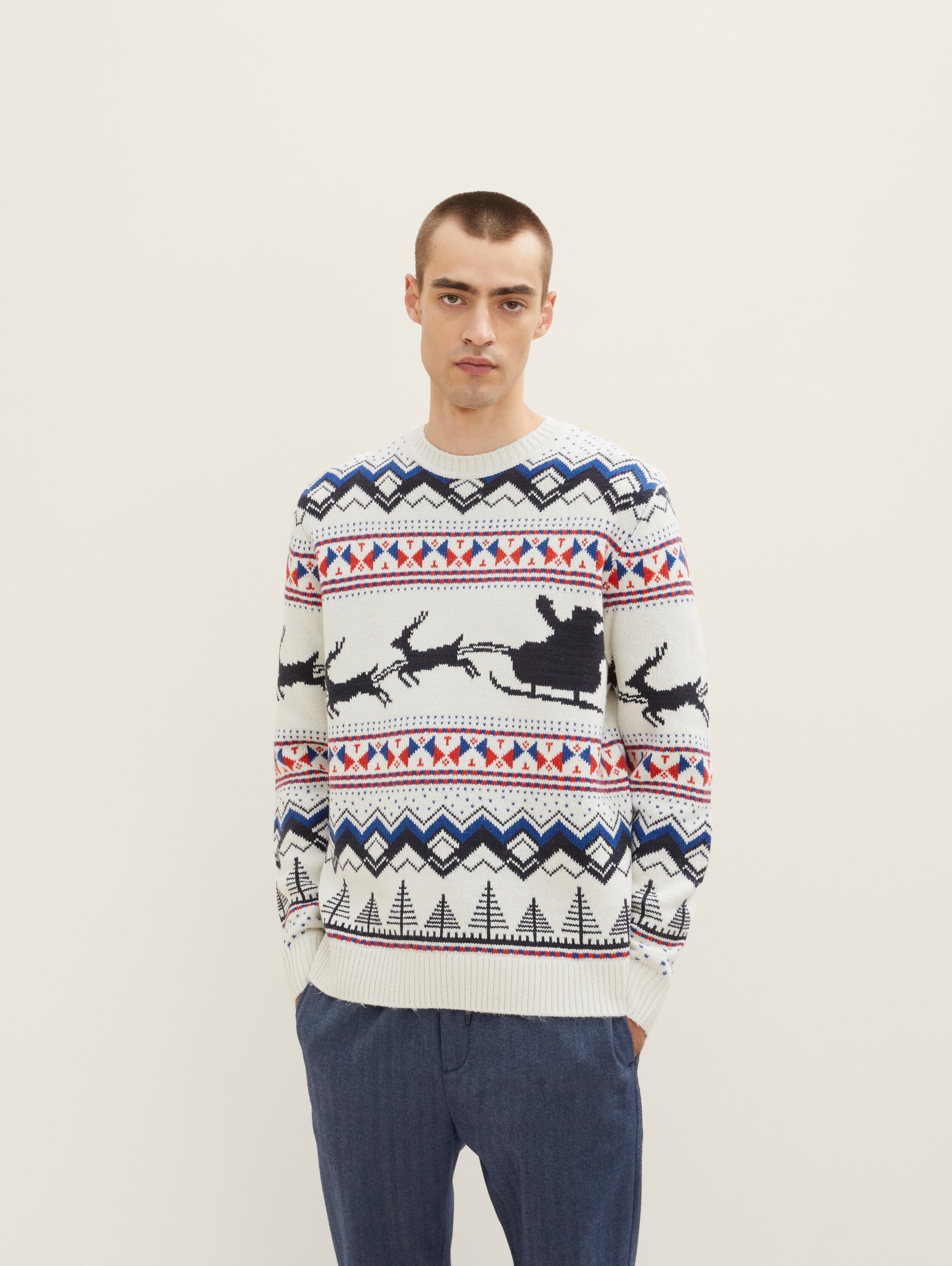 Strickpullover mit Weihnachtsmotiv - white based christmas jacquard