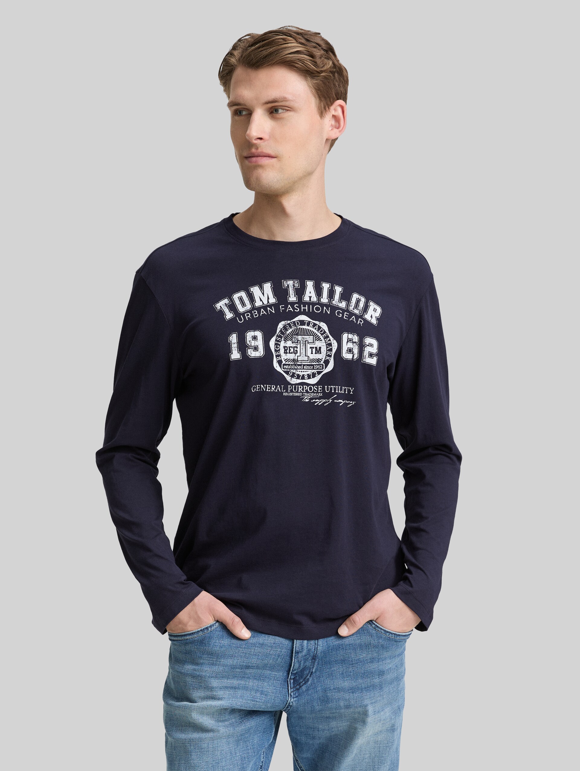 T-shirts met lange mouwen in een set van 2 - Knitted Navy - Nek model vooraanzicht