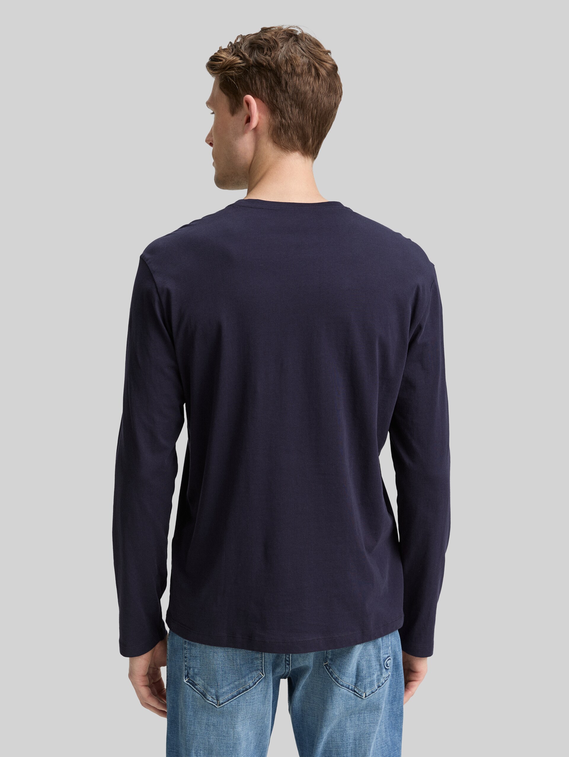 T-shirts met lange mouwen in een set van 2 - Knitted Navy - Neklijn model-achteraanzicht