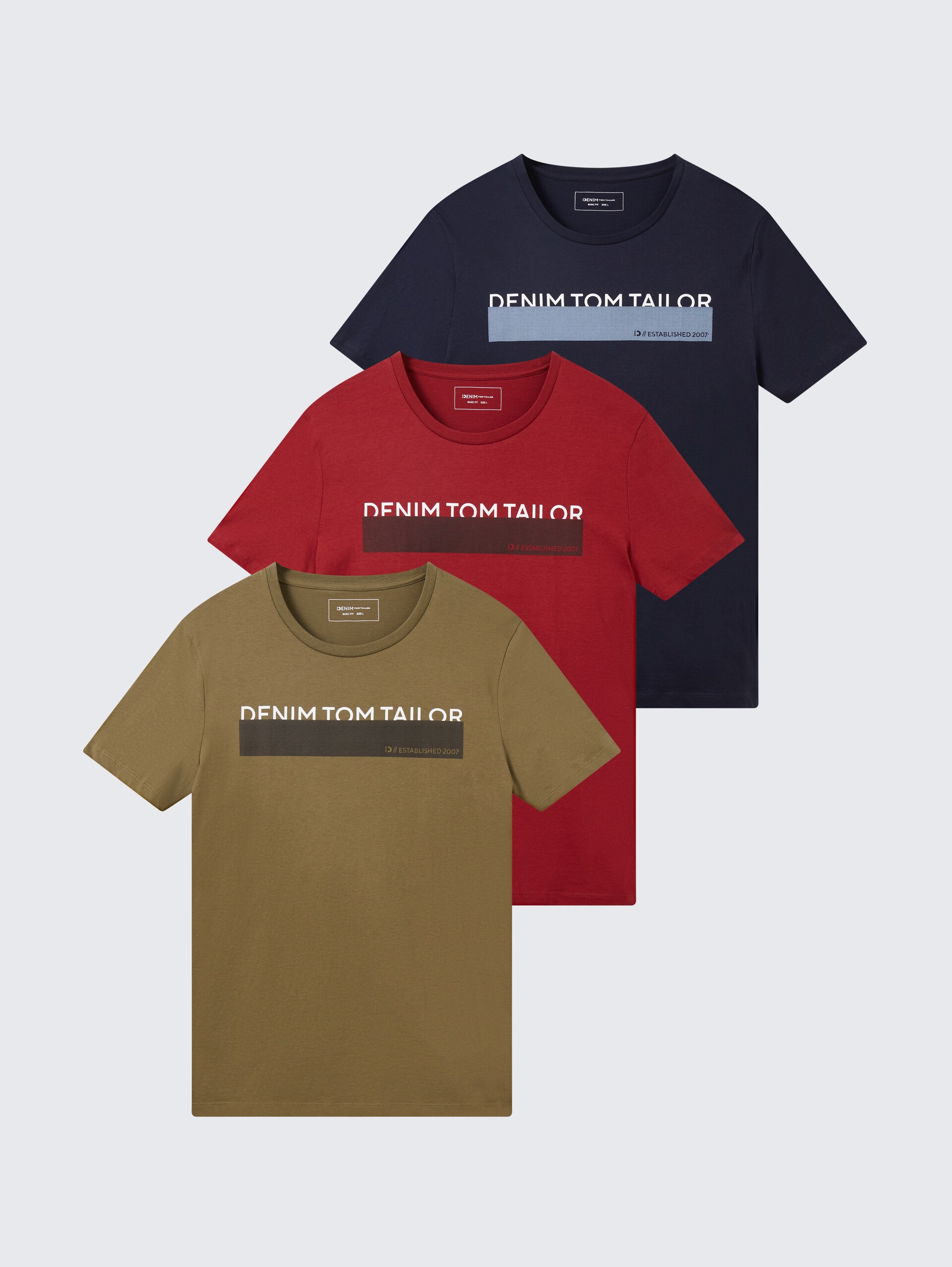 T-Shirt mit Print im 3er-Pack - Dry Greyish Olive - Vorder-Produkt-Ansicht