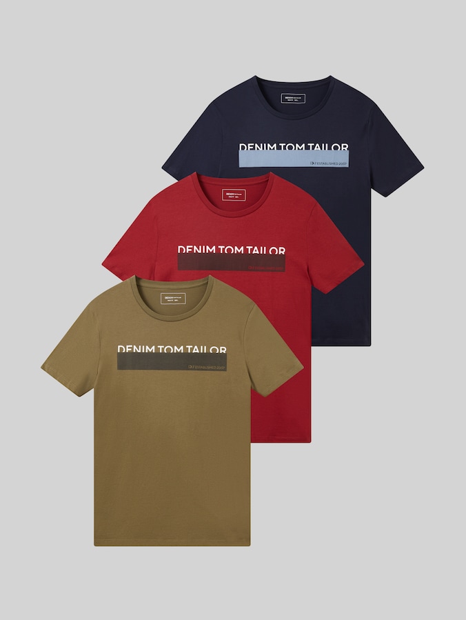 Lot de 3 t-shirts imprimés par Denim Male, Dry Greyish Olive