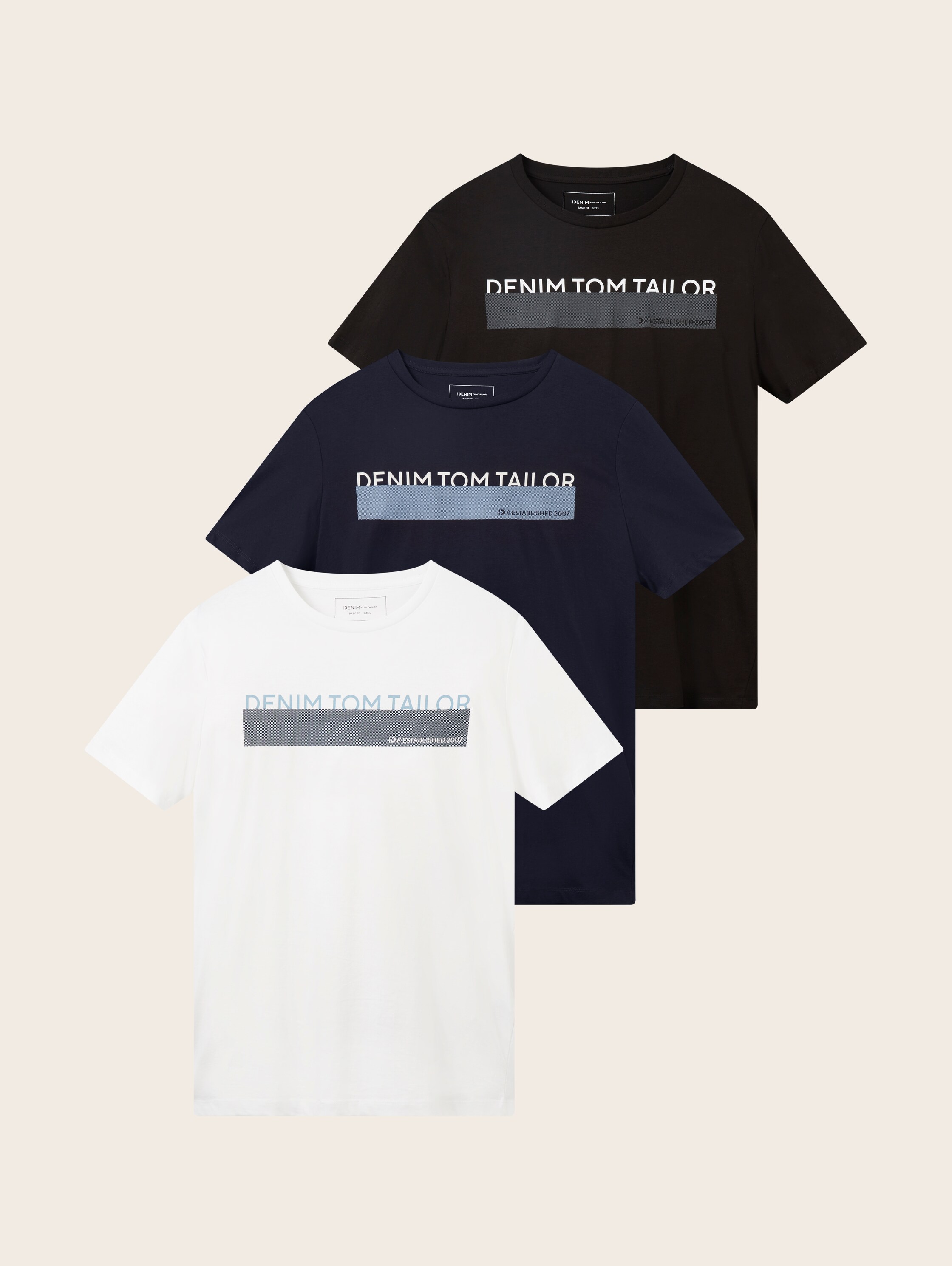 Dreierpack T-Shirt mit Print - schwarz - 