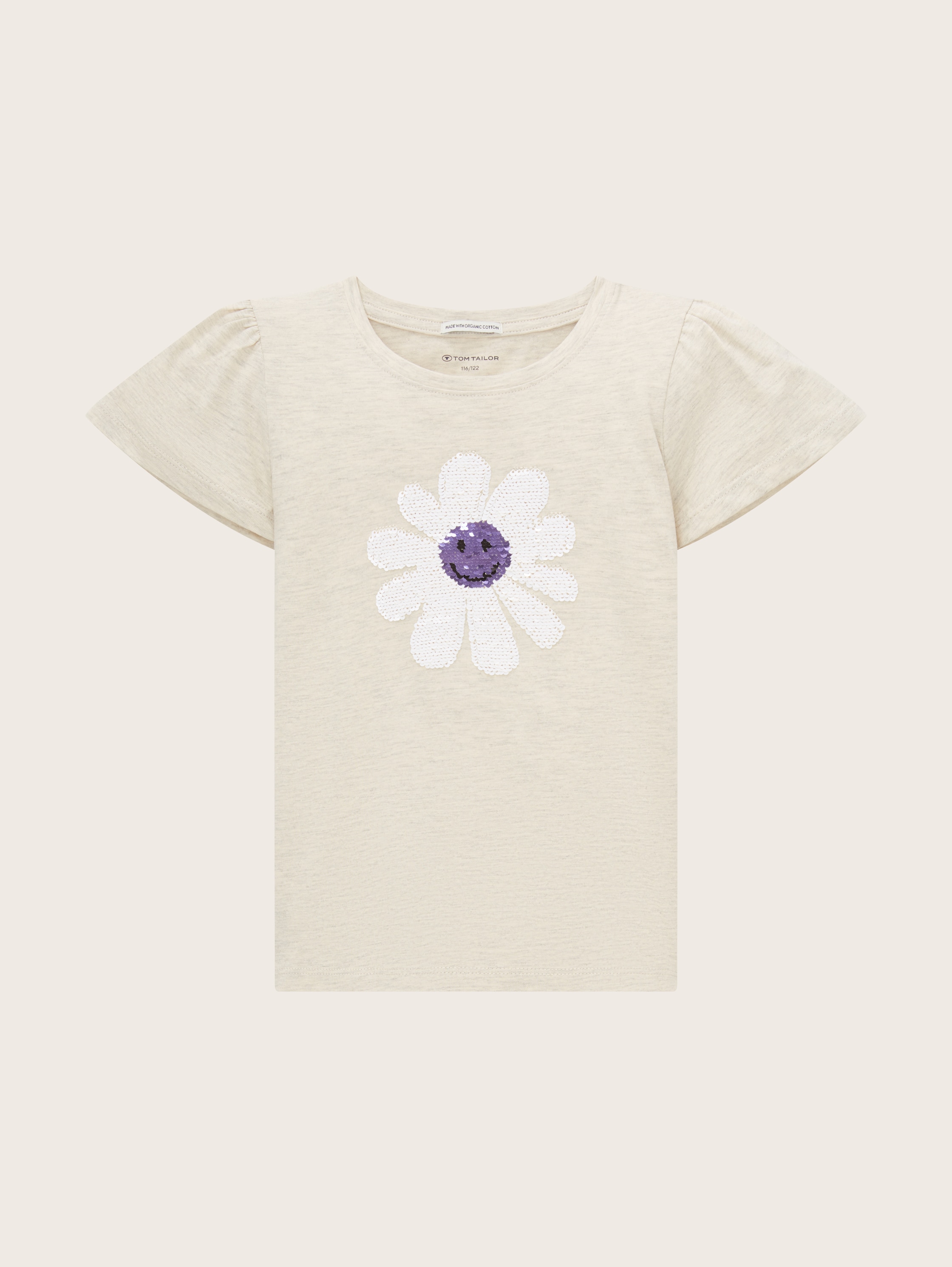 T-shirt met omkeerbare pailletten - creme beige melange - Product vooraanzicht