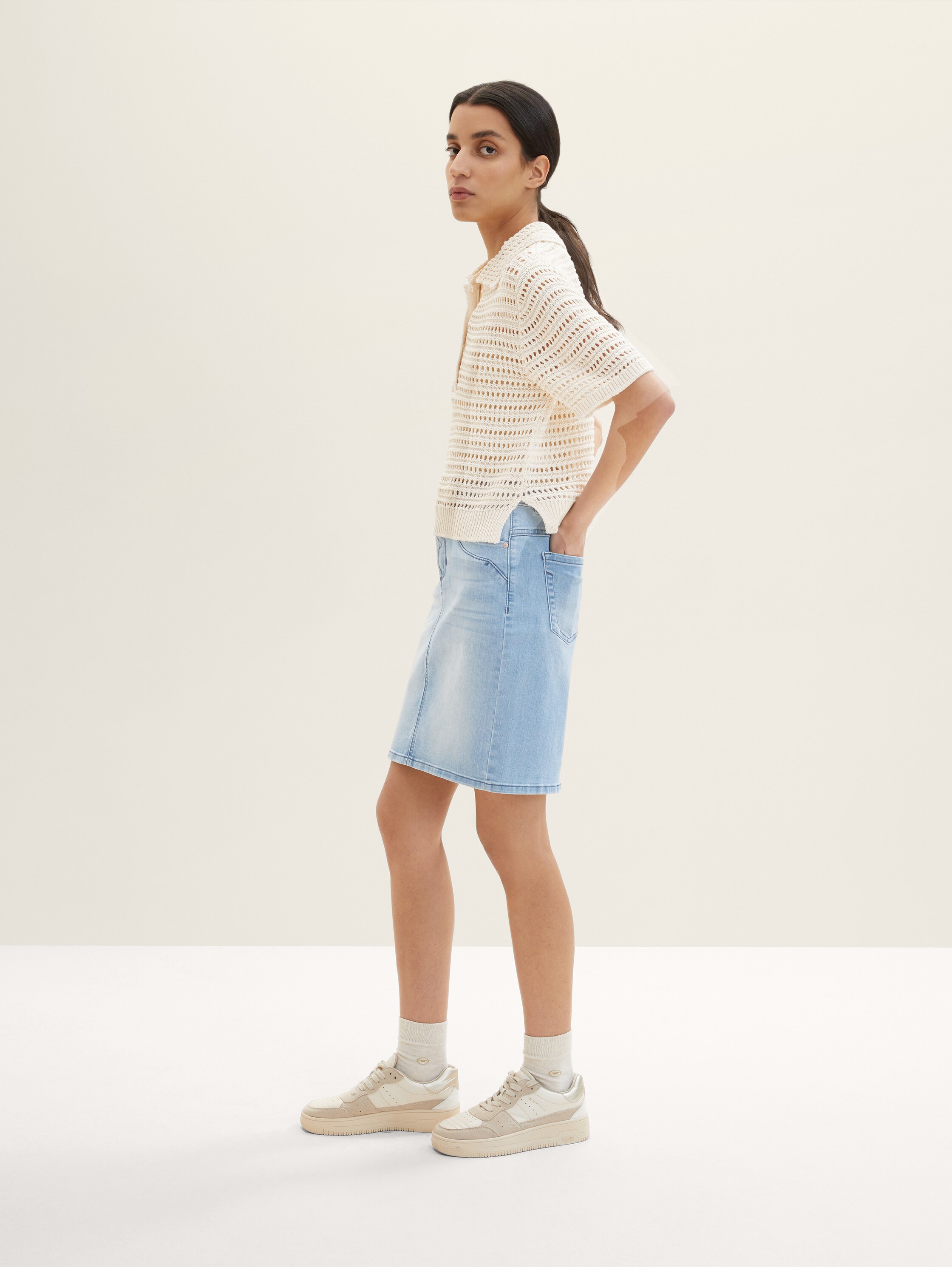 Jeansrok met koord - Light Stone Blue Denim