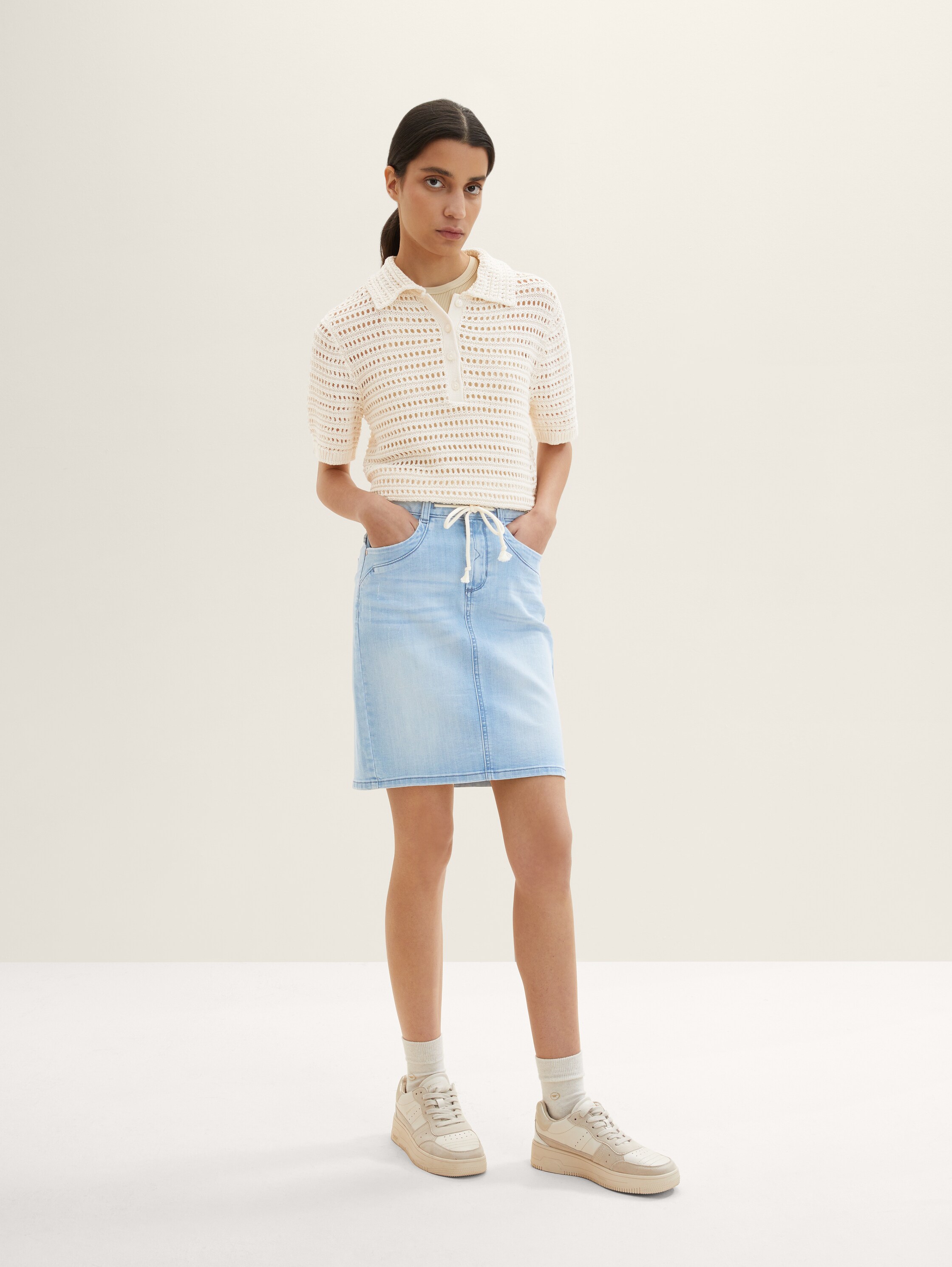 Jeansrok met koord - Light Stone Blue Denim