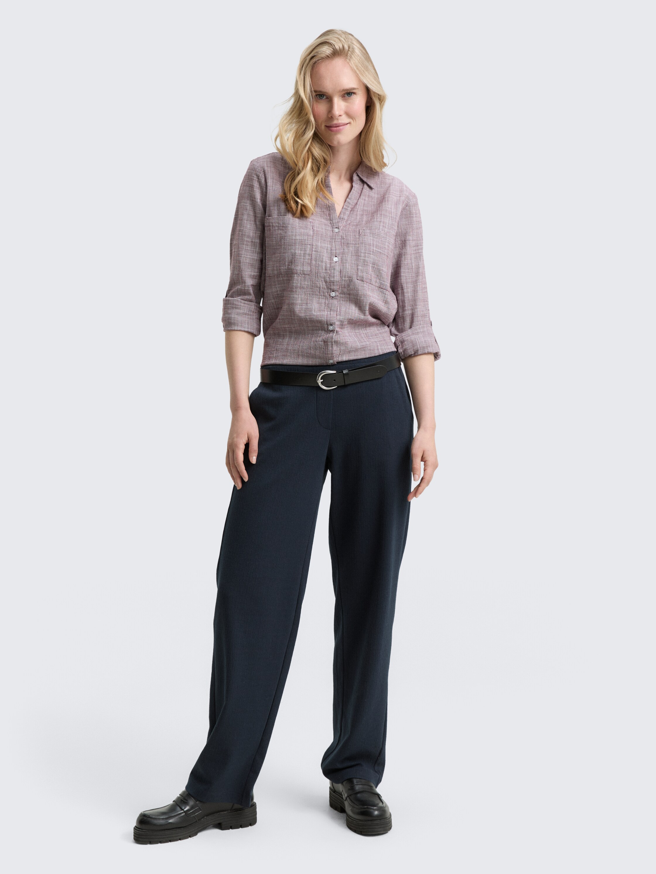 Blouse with breast pockets - bordeaux_red - 