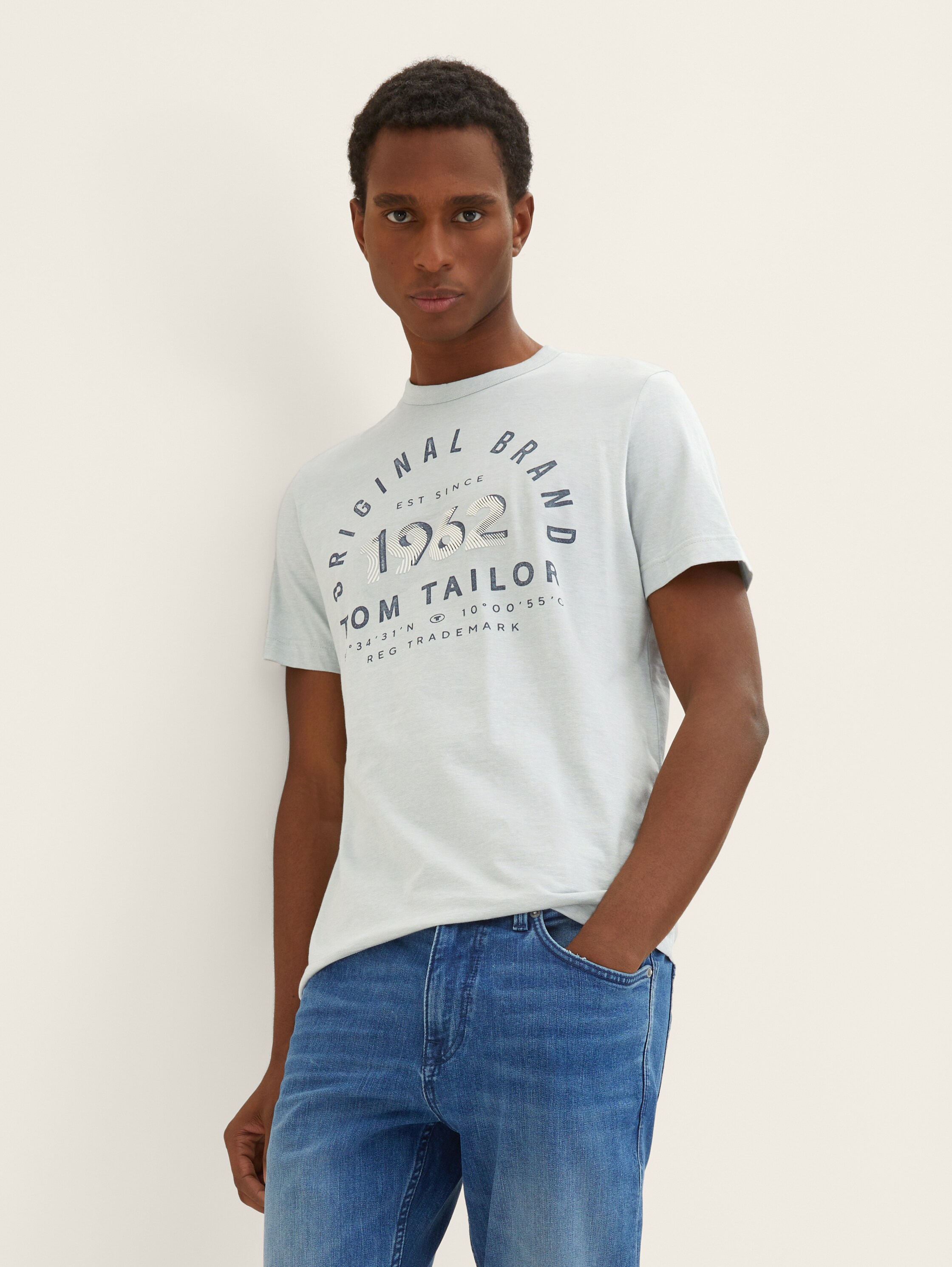 T-shirt met print - ice blue offwhite finestripe