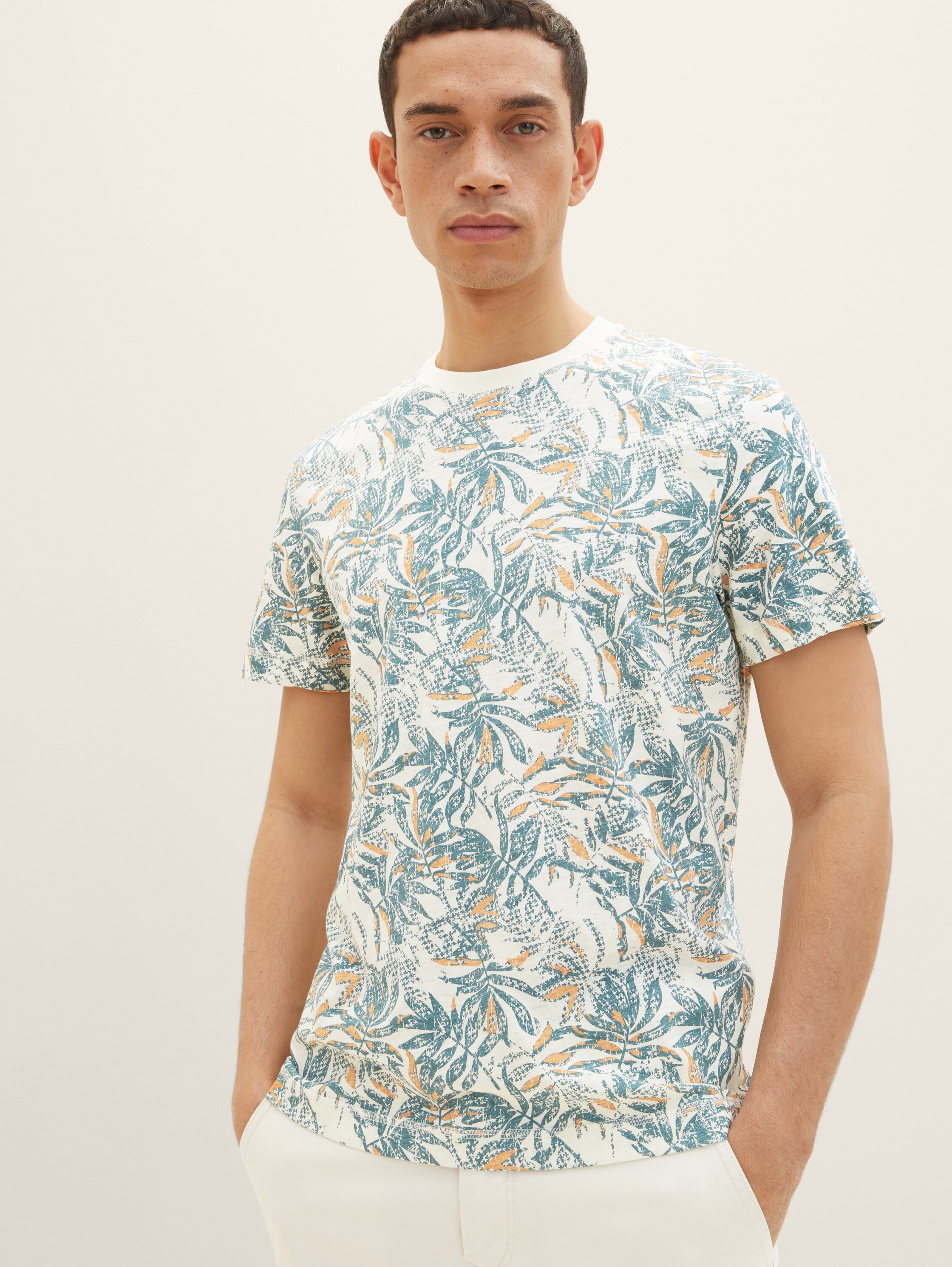 T-Shirt mit Allover-Print - offwhite green big leaf design