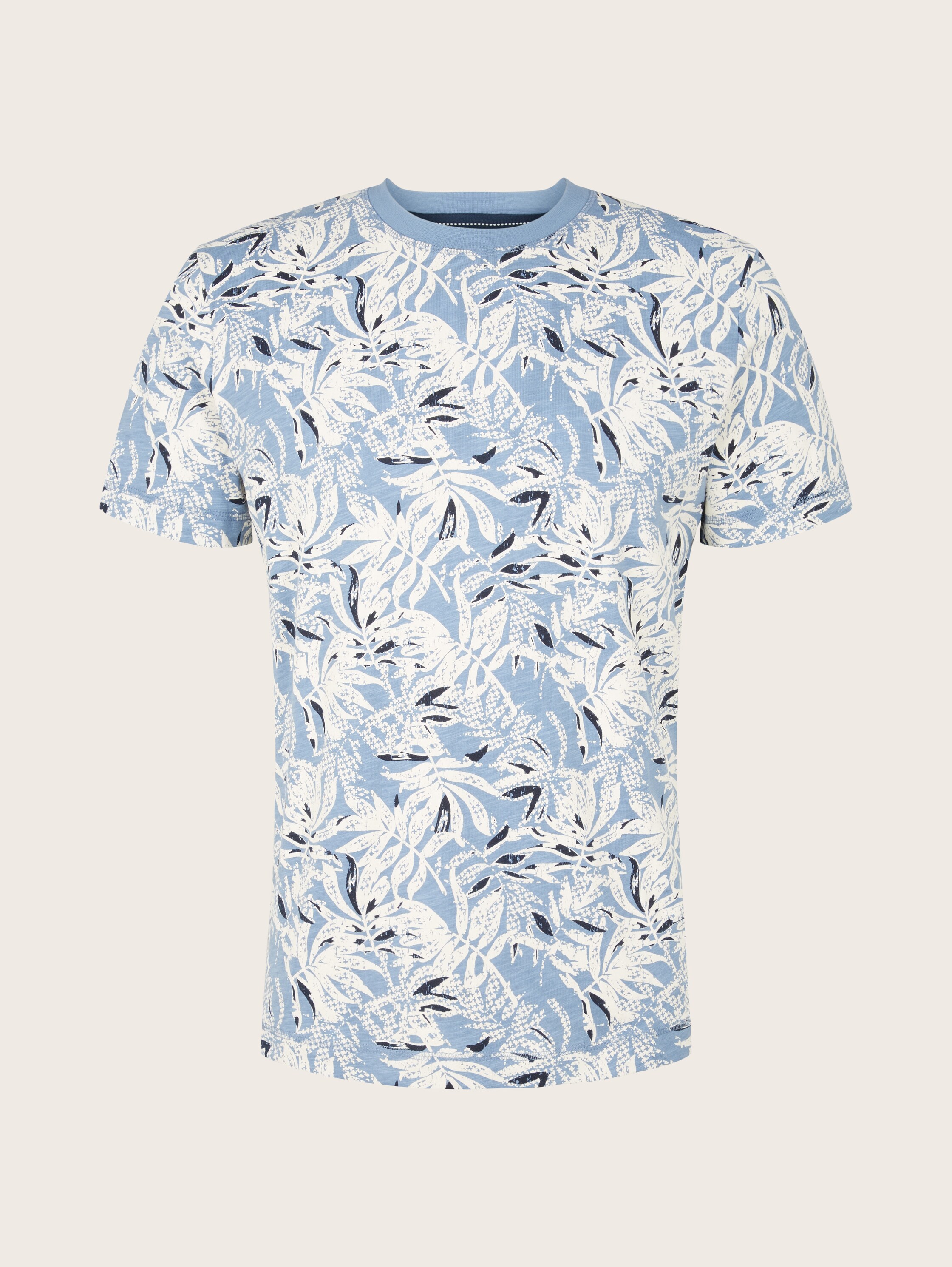 T-Shirt mit Allover-Print - blue offwhite big leaf design - Vorder-Produkt-Ansicht