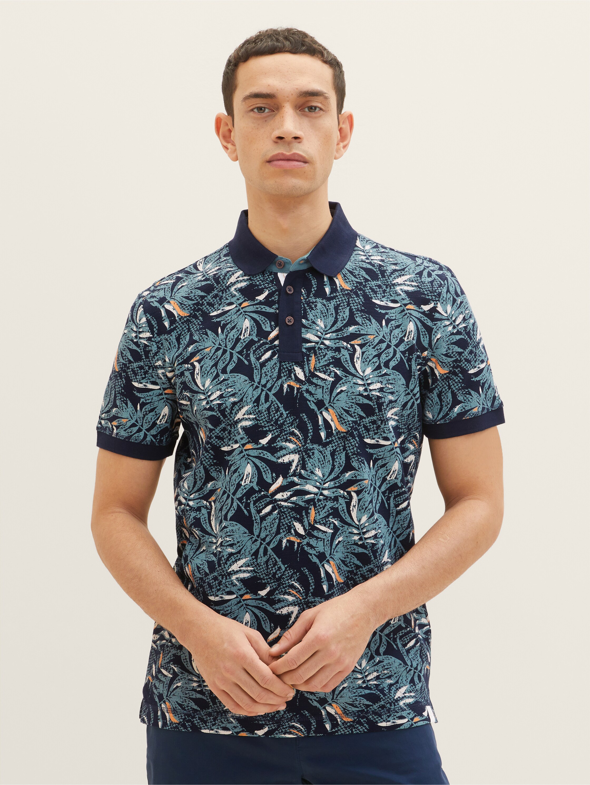 Poloshirt mit Allover-Print - navy green big leaf design