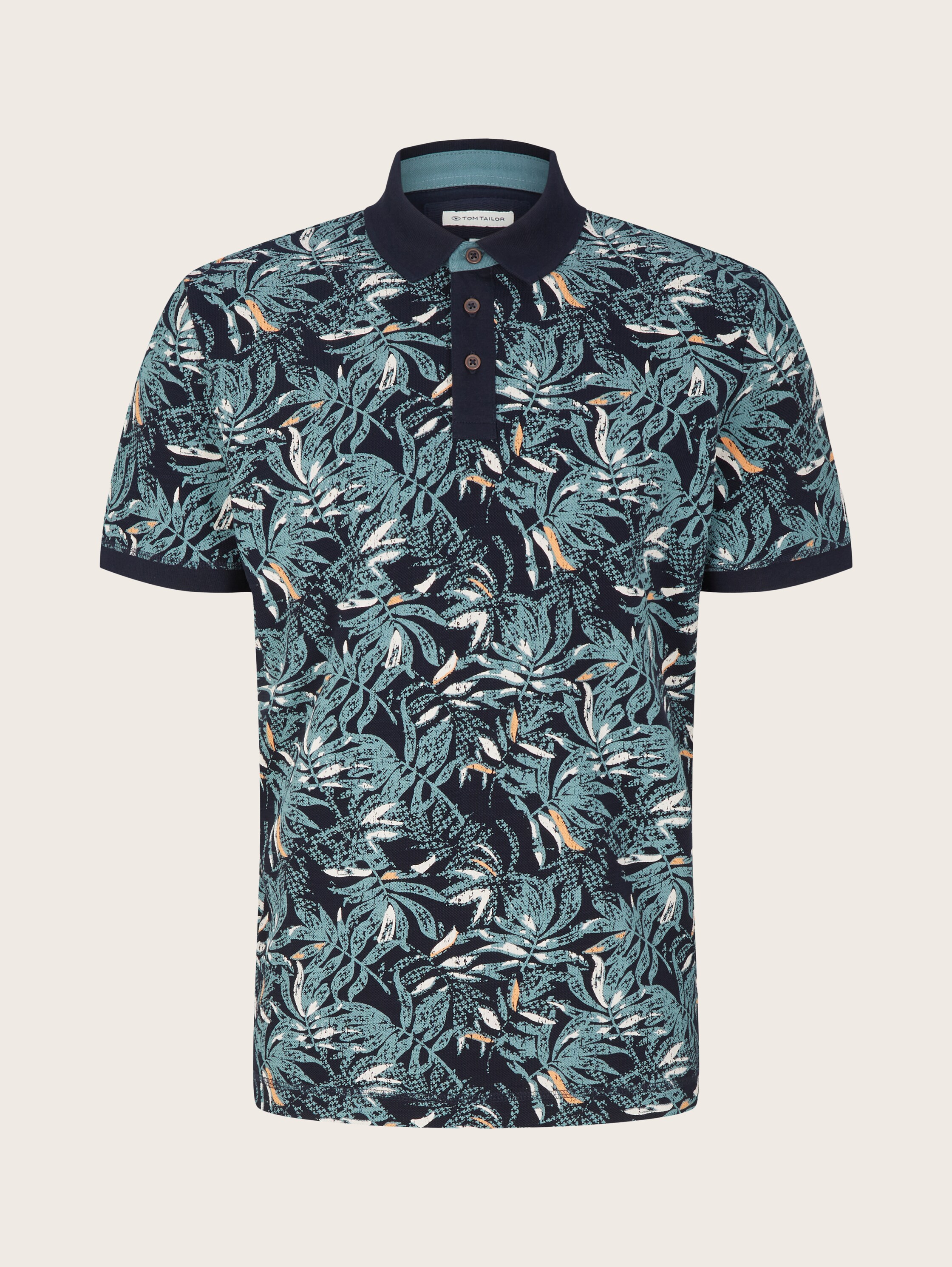 Poloshirt mit Allover-Print - navy green big leaf design