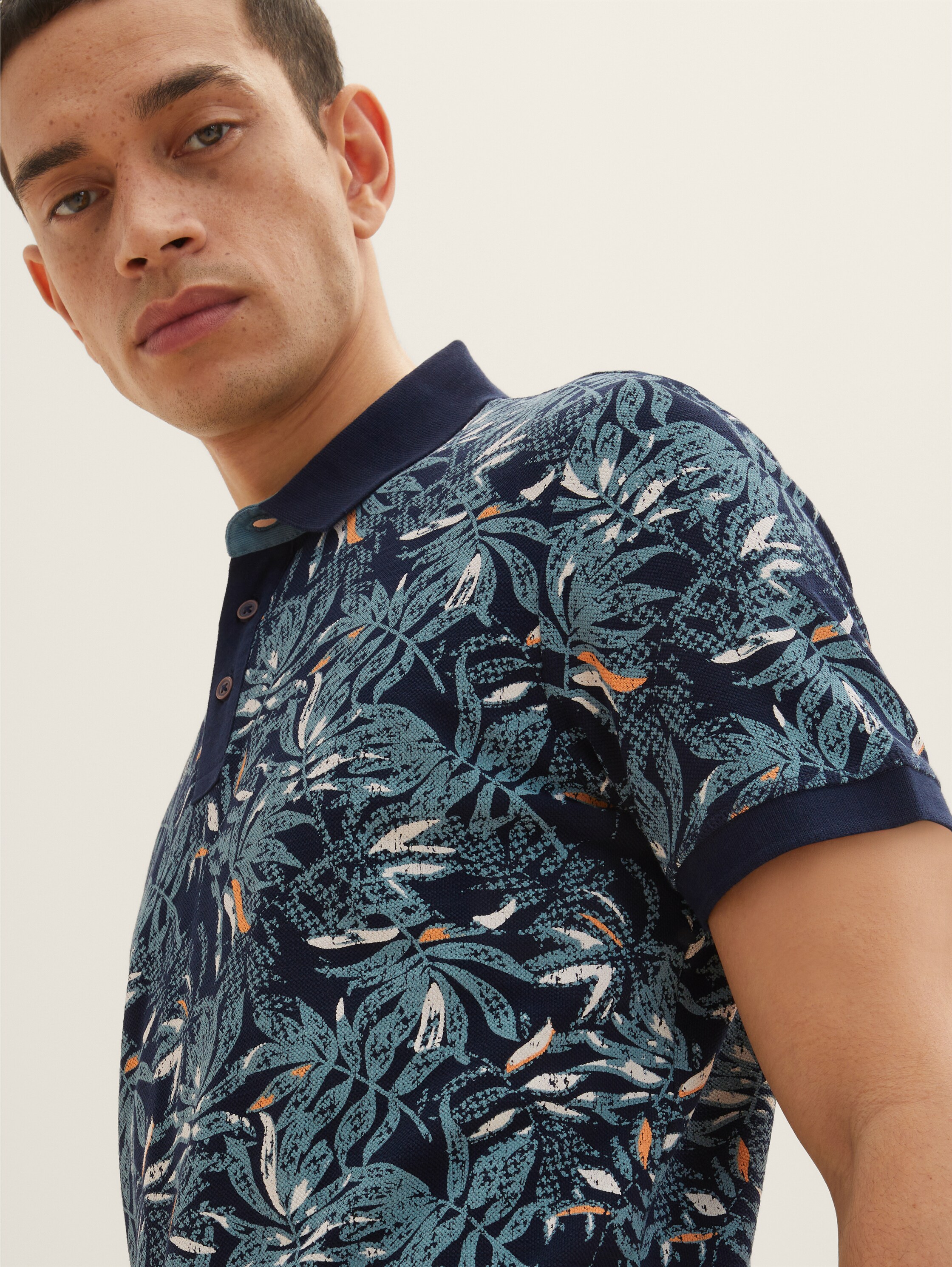 Poloshirt mit Allover-Print - navy green big leaf design