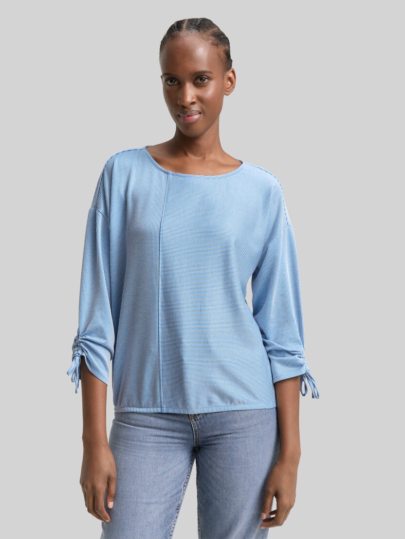 Loose fit shirt met lange mouwen en gerimpelde mouwen door Denim Female, small mid blue white stripe