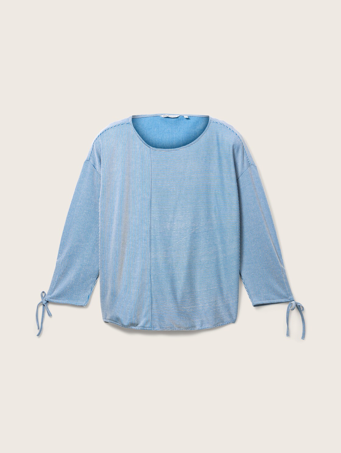 Loose Fit Langarmshirt mit Raffärmeln - small mid blue white stripe - Vorder-Produkt-Ansicht 