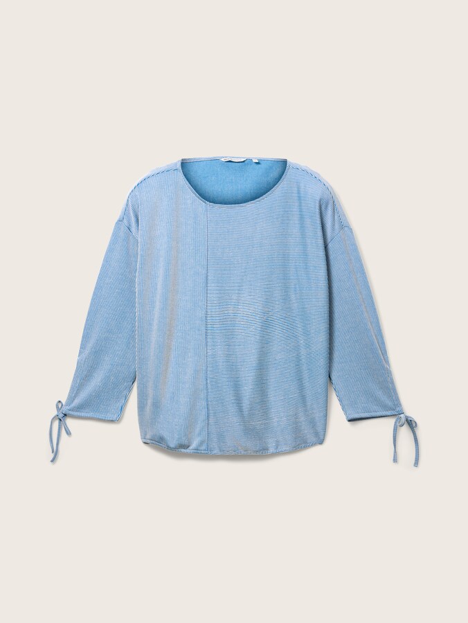 Loose-fit long-sleeved top with gathered sleeves by Denim Female, small mid blue white stripe