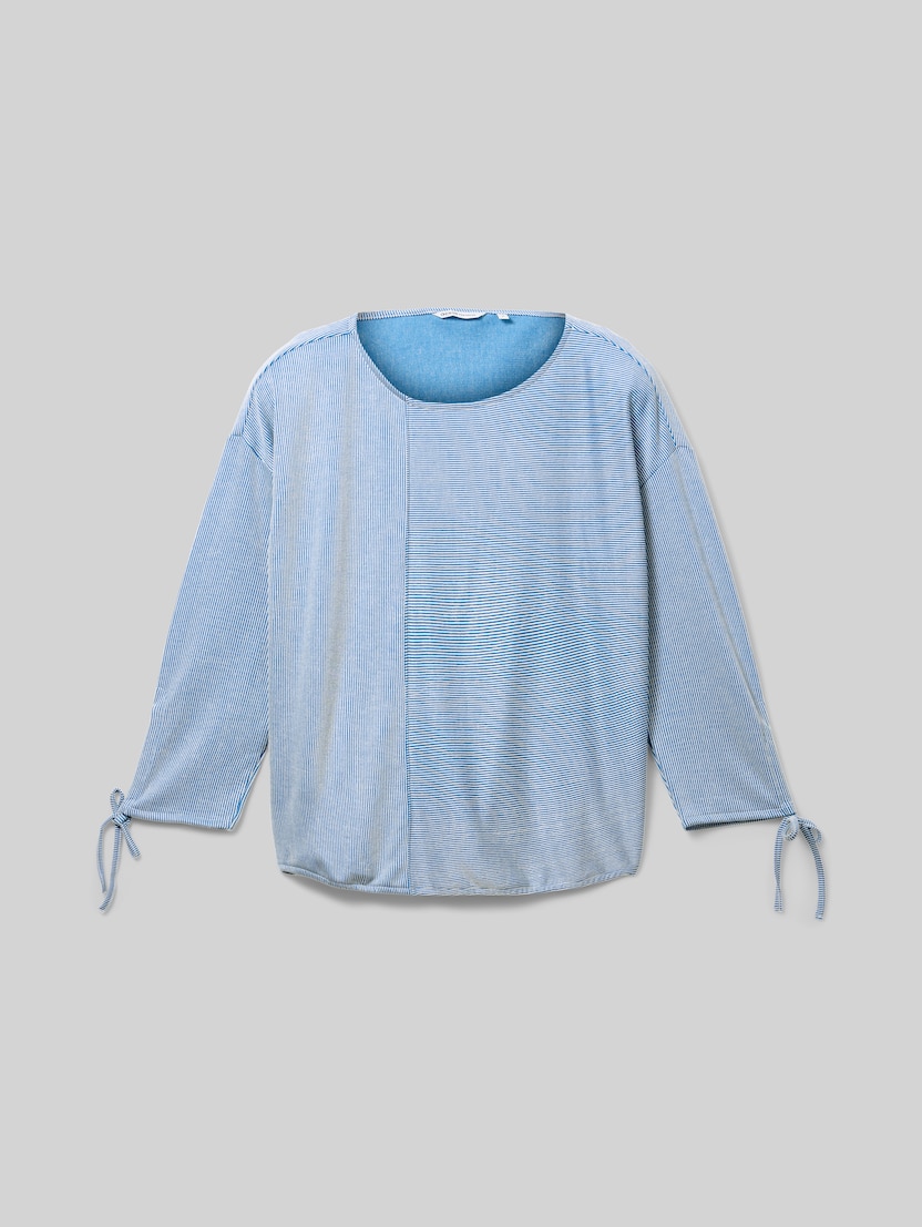 Loose fit shirt met lange mouwen en gerimpelde mouwen door Denim Female, small mid blue white stripe