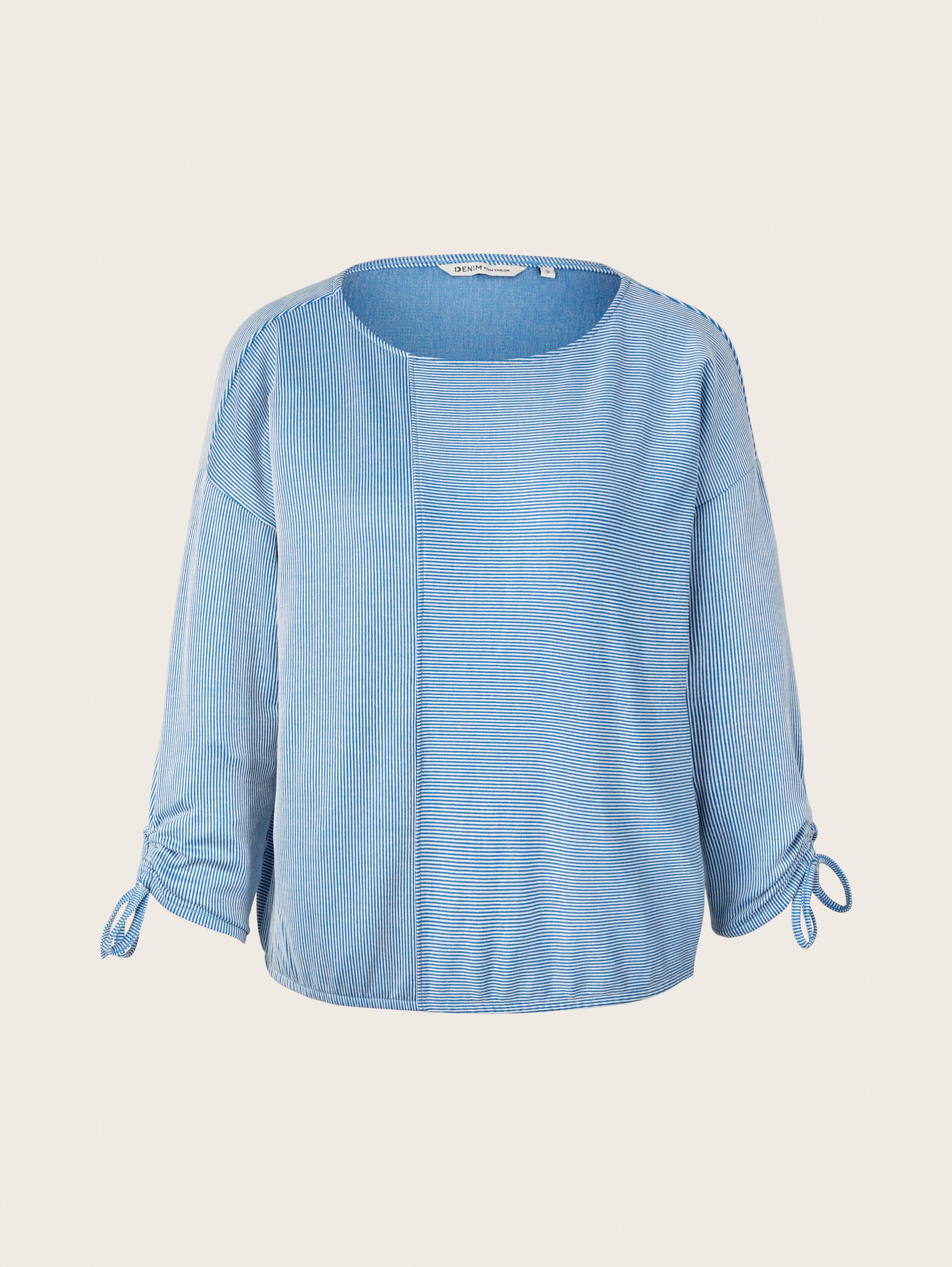 Loose fit shirt met lange mouwen en gerimpelde mouwen - small mid blue white stripe - Product vooraanzicht