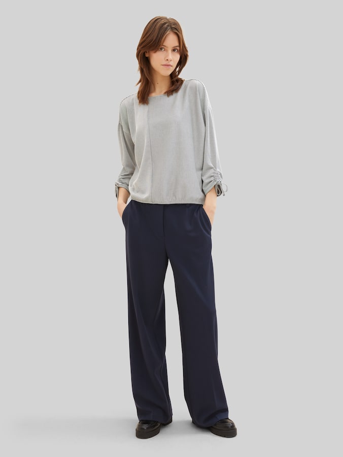 Loose Fit Langarmshirt mit Raffärmeln von Denim Female, small navy white stripe