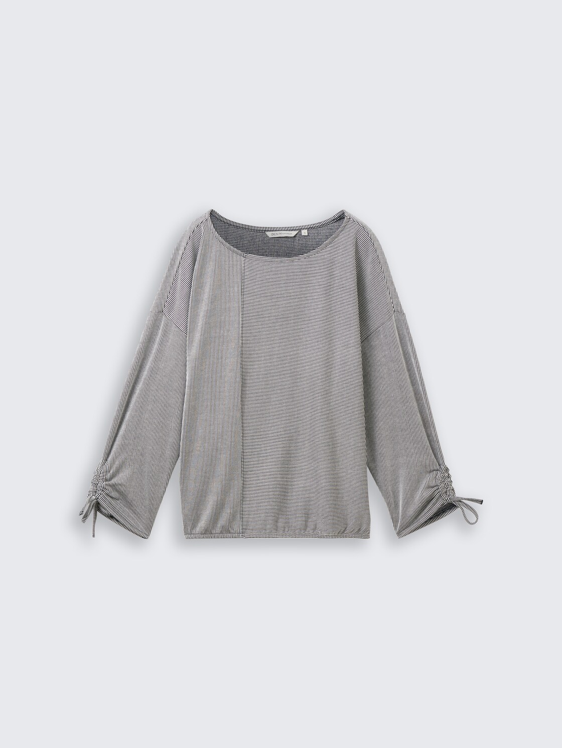 Loose Fit Langarmshirt mit Raffärmeln - small navy white stripe - Vorder-Produkt-Ansicht