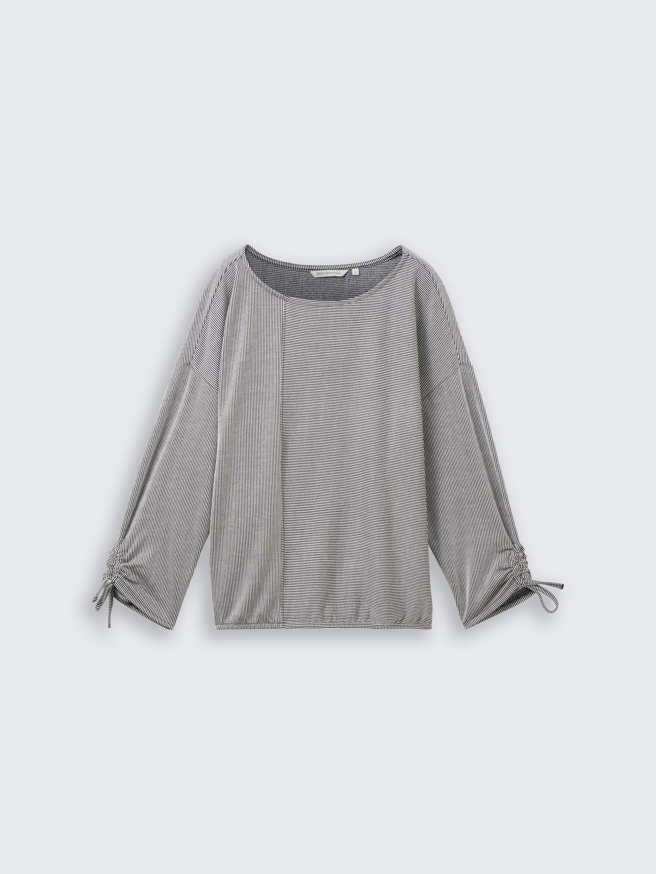 Loose fit shirt met lange mouwen en gerimpelde mouwen - small_navy_white_stripe - 