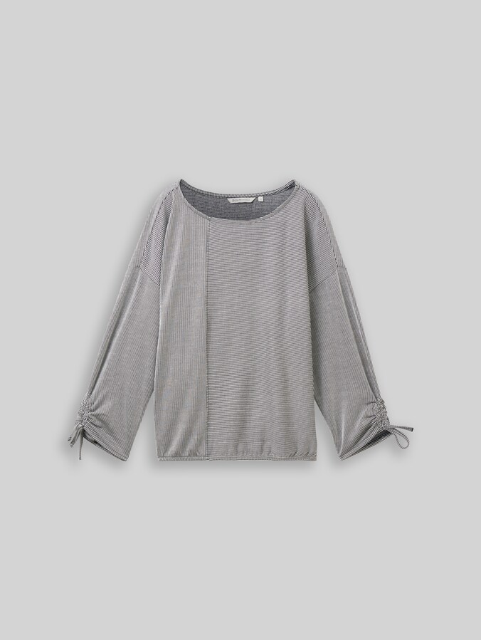 Loose Fit Langarmshirt mit Raffärmeln von Denim Female, small navy white stripe