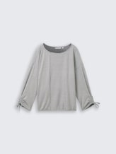 Loose Fit Langarmshirt mit Raffärmeln - small navy white stripe - Vorder-Produkt-Ansicht