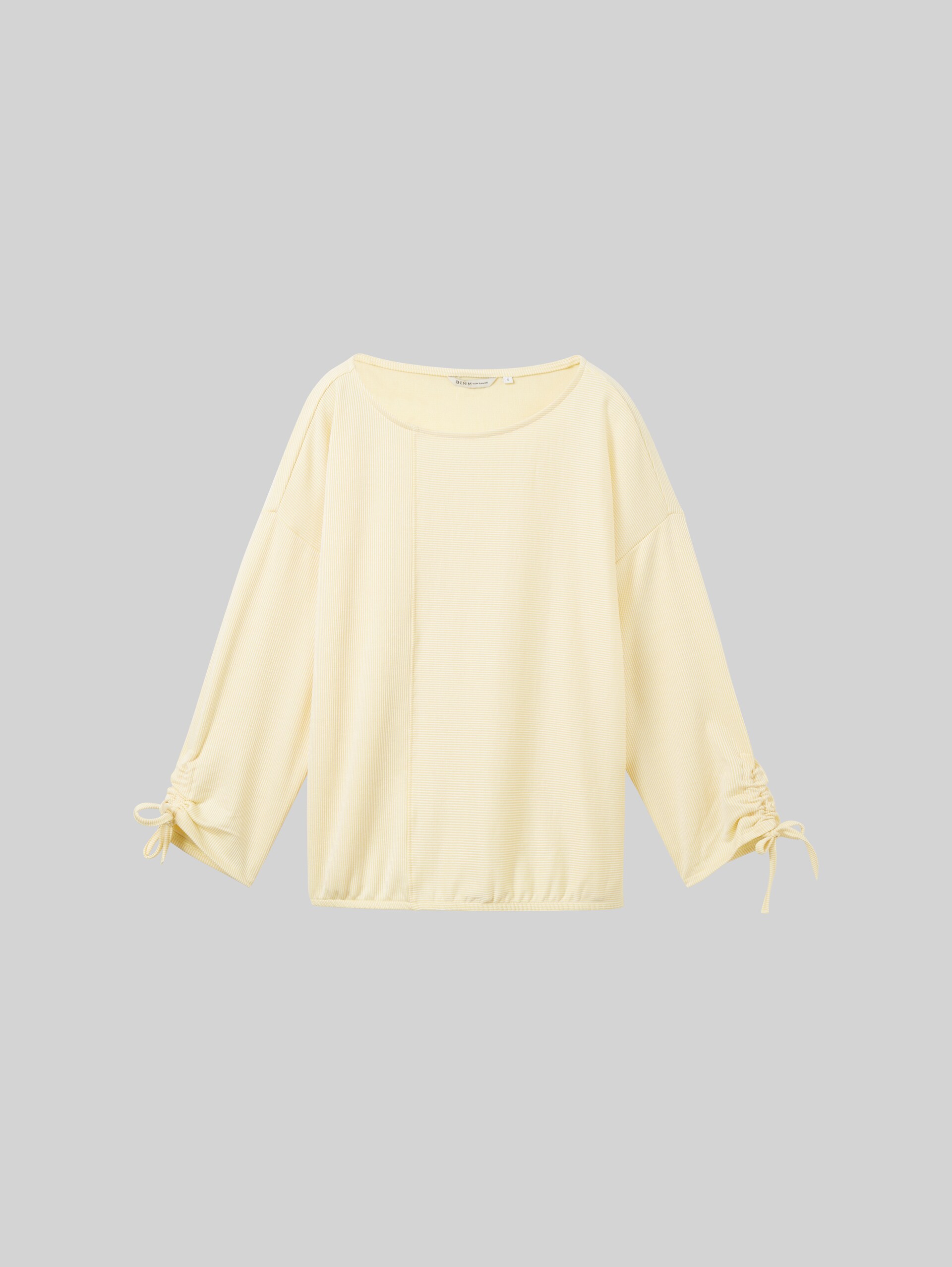T-shirt à manches longues coupe ample avec manches froncées - small yellow white stripe - Vue de face du produit