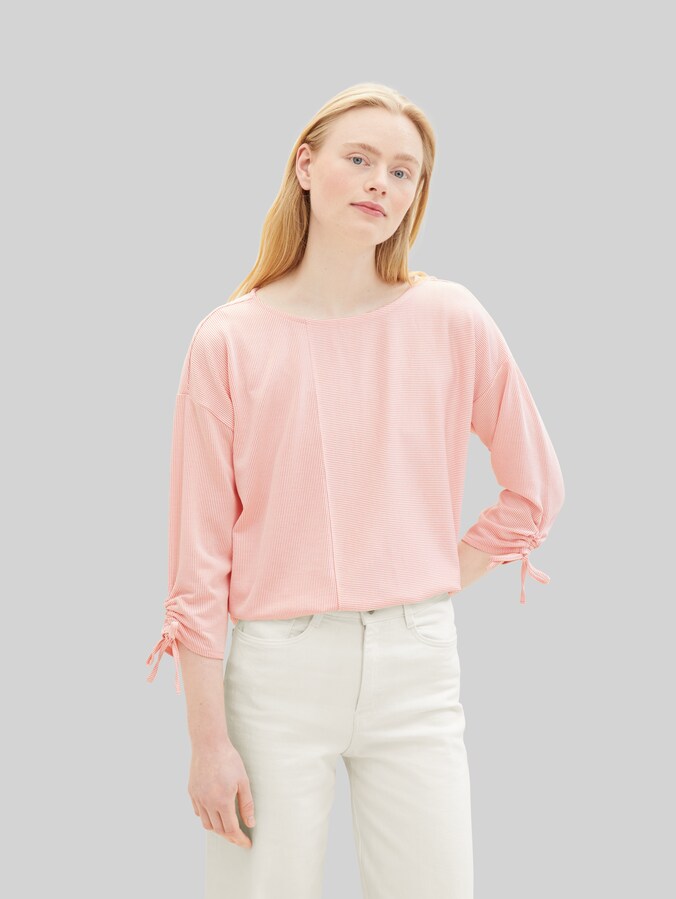 T-shirt à manches longues coupe ample avec manches froncées par Denim Female, small rose white stripe