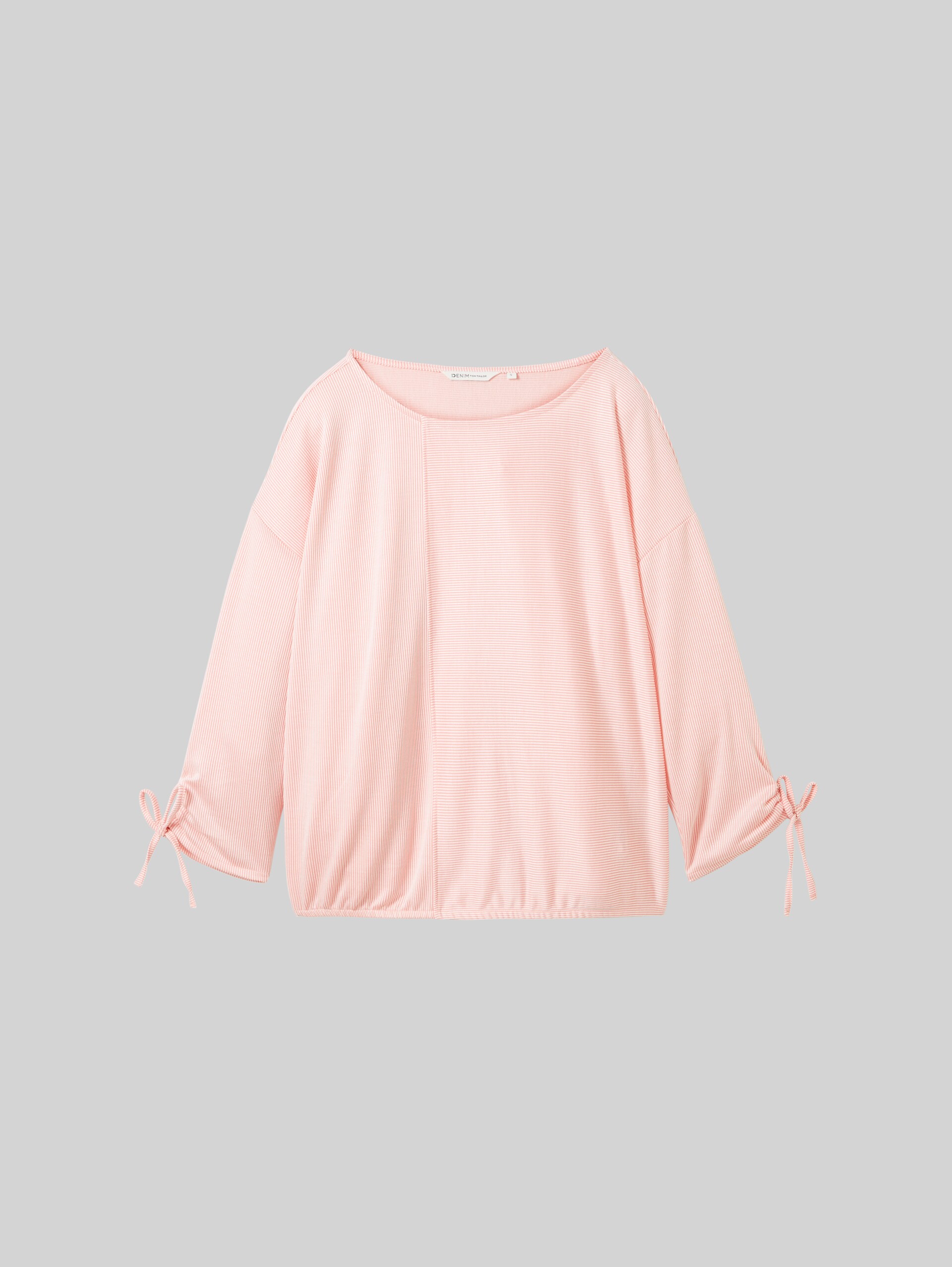 T-shirt à manches longues coupe ample avec manches froncées - small rose white stripe - Vue de face du produit