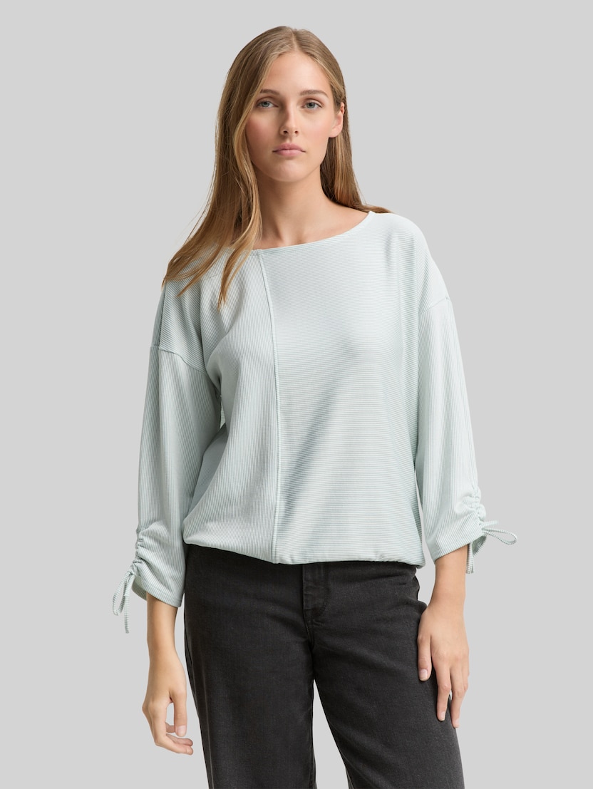 Loose Fit Langarmshirt mit Raffärmeln von Denim Female, small mint white stripe