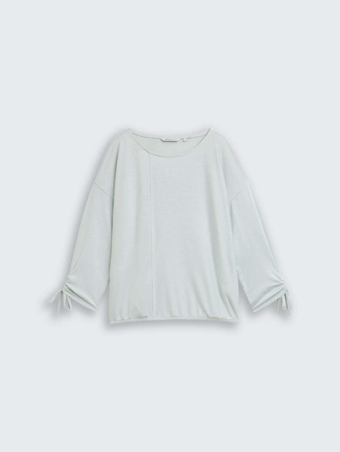 Loose Fit Langarmshirt mit Raffärmeln - small mint white stripe - Vorder-Produkt-Ansicht