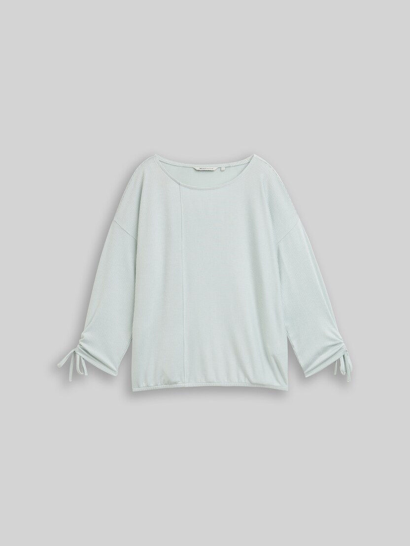 Loose-fit long-sleeved top with gathered sleeves by Denim Female, small mint white stripe